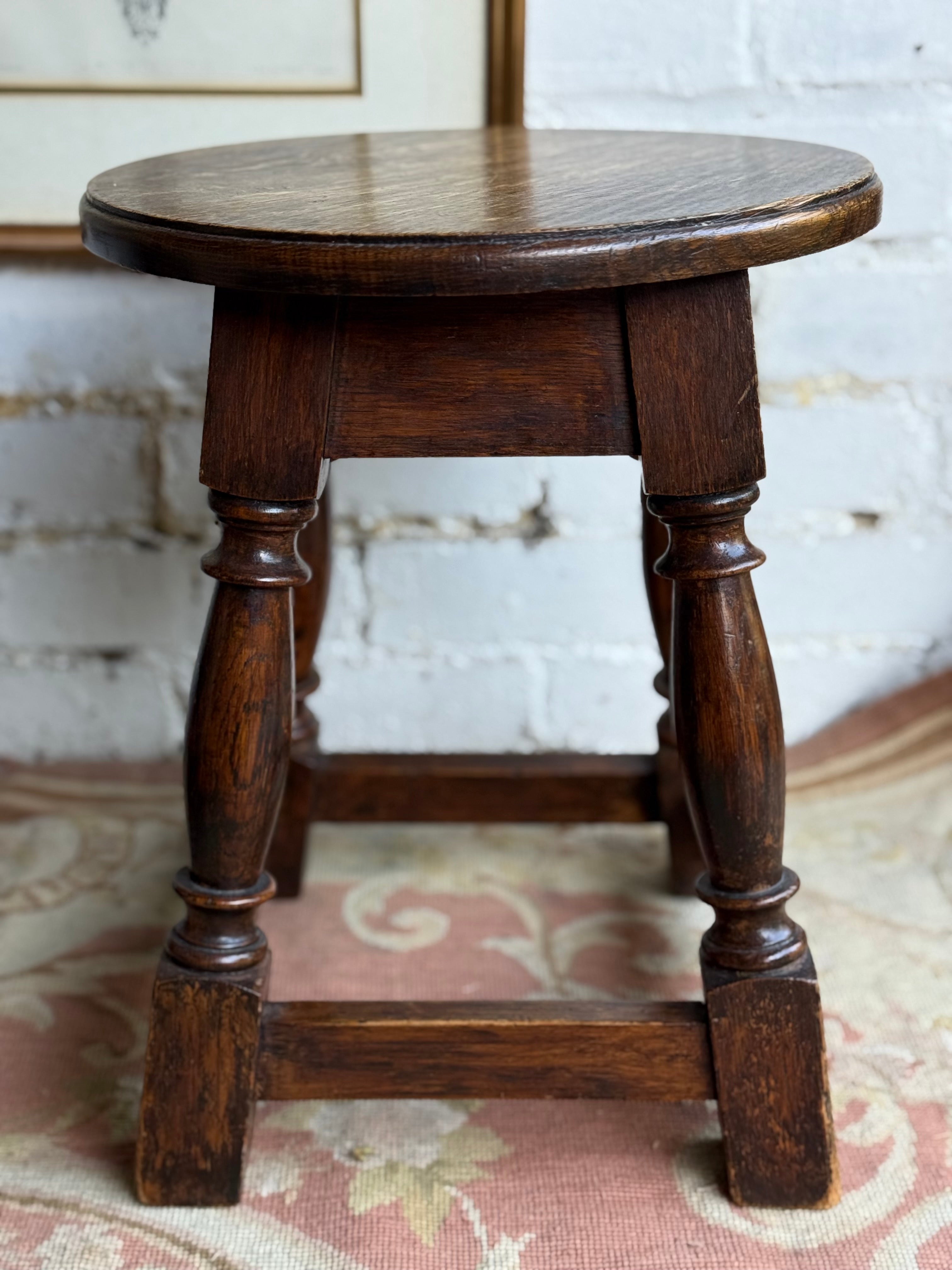 Early 20th Century Arts & Crafts Oak Stool with Round Seat
