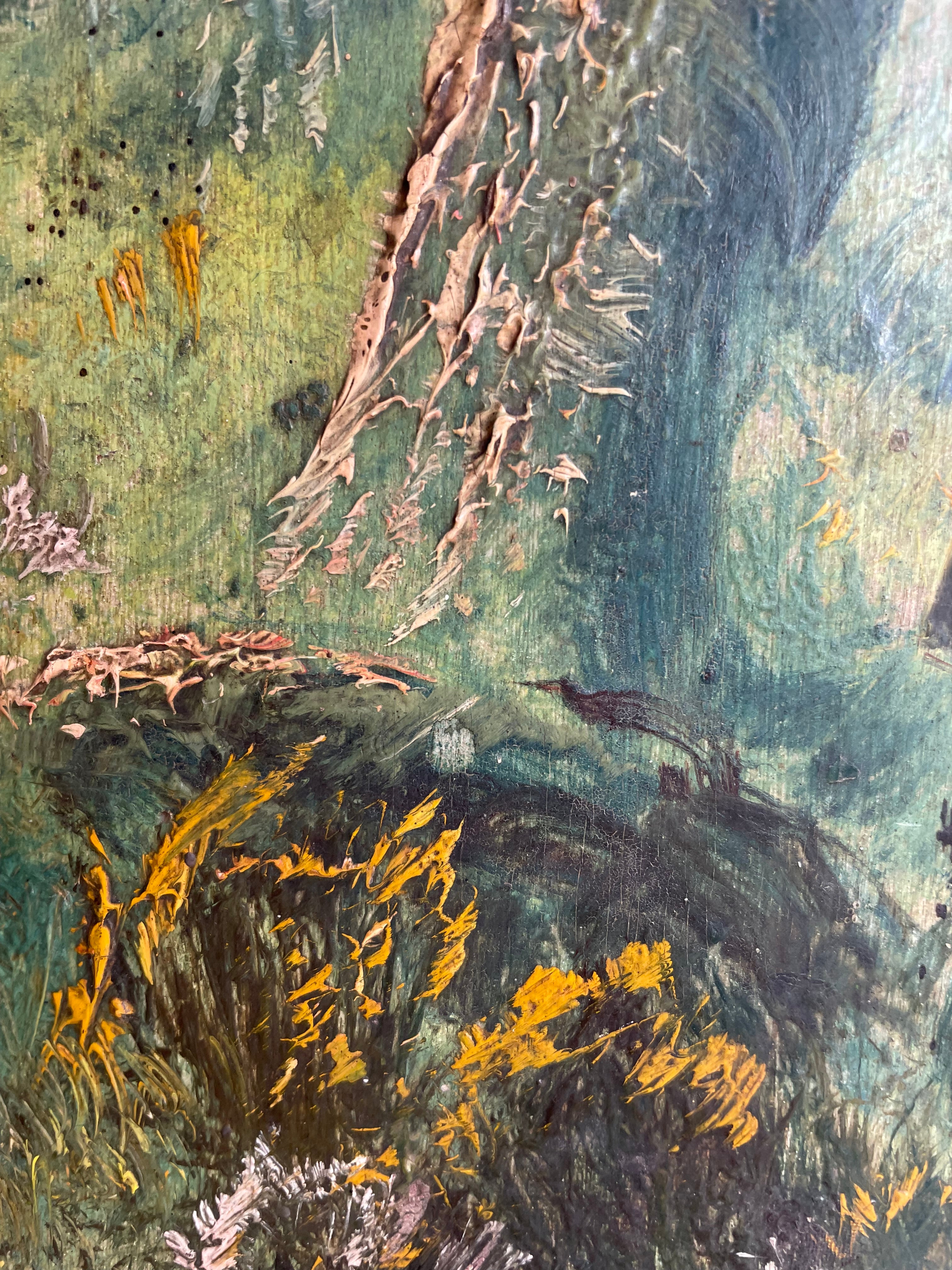 A fisherman amongst the trees: 19th Century Unframed Oil on Wood