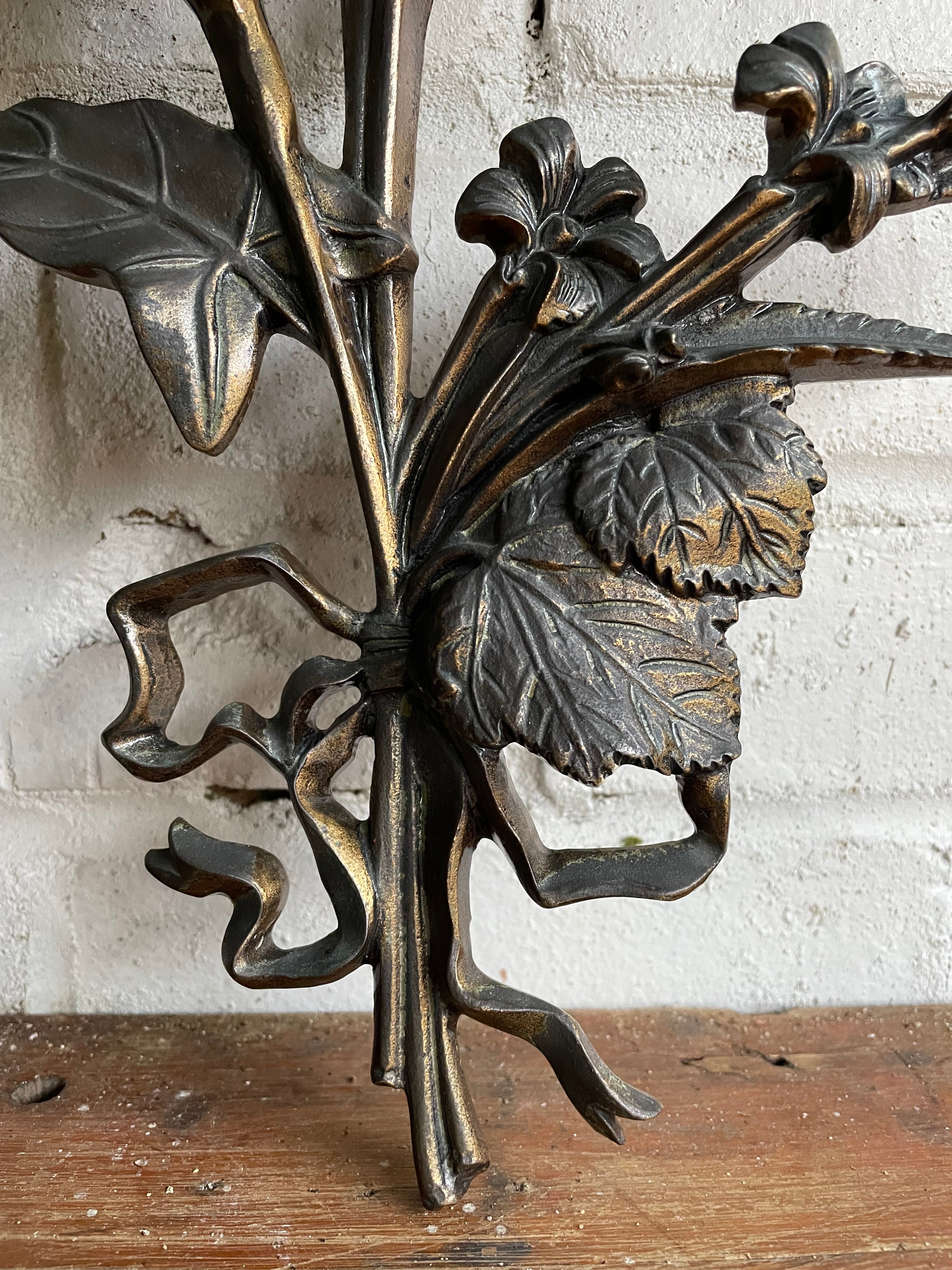 French Vintage Bronze “Lily Bouquet” Wall Hanging