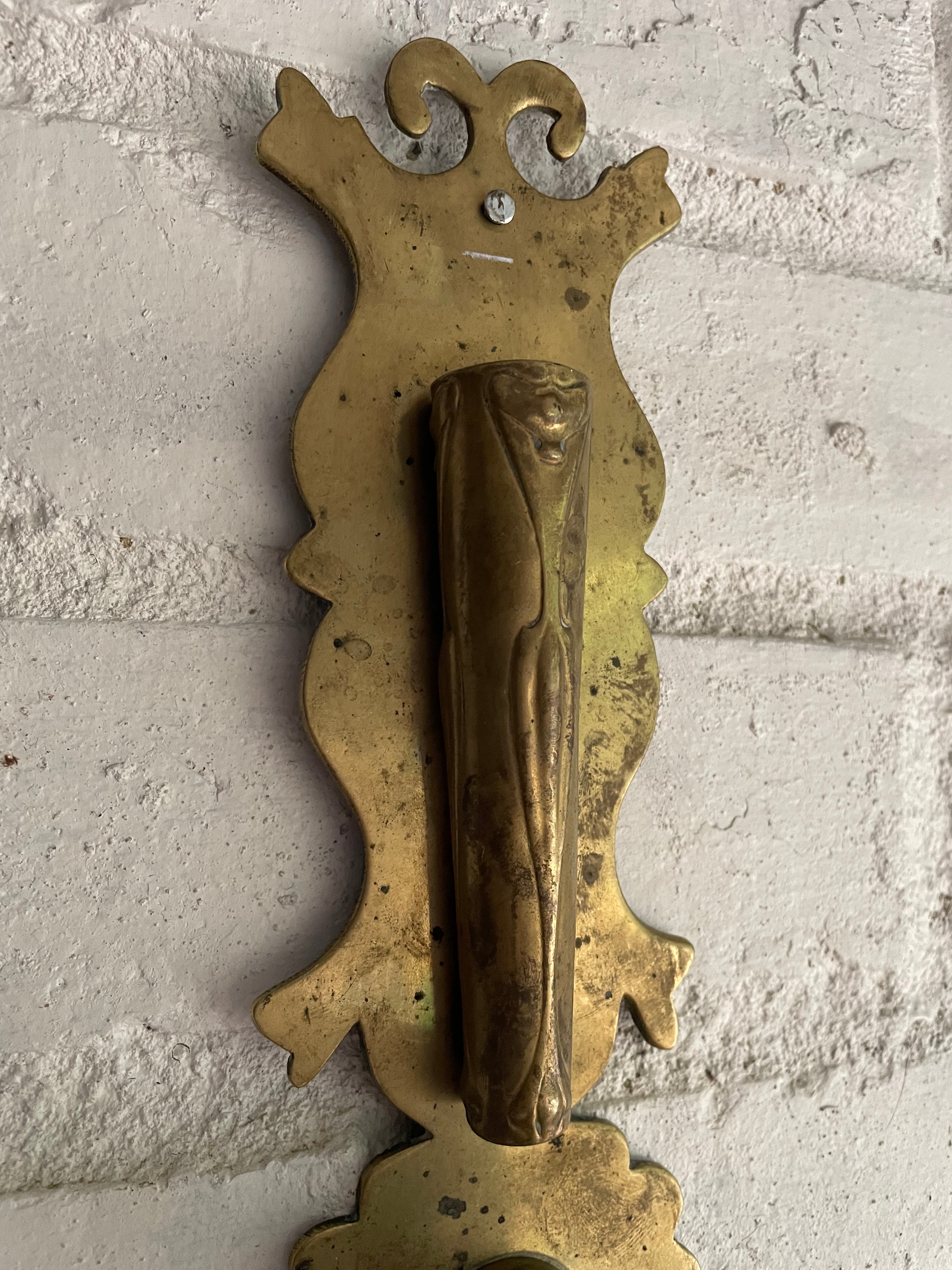 19th Century Brass Wall Hung Candleholder with Flower Posy