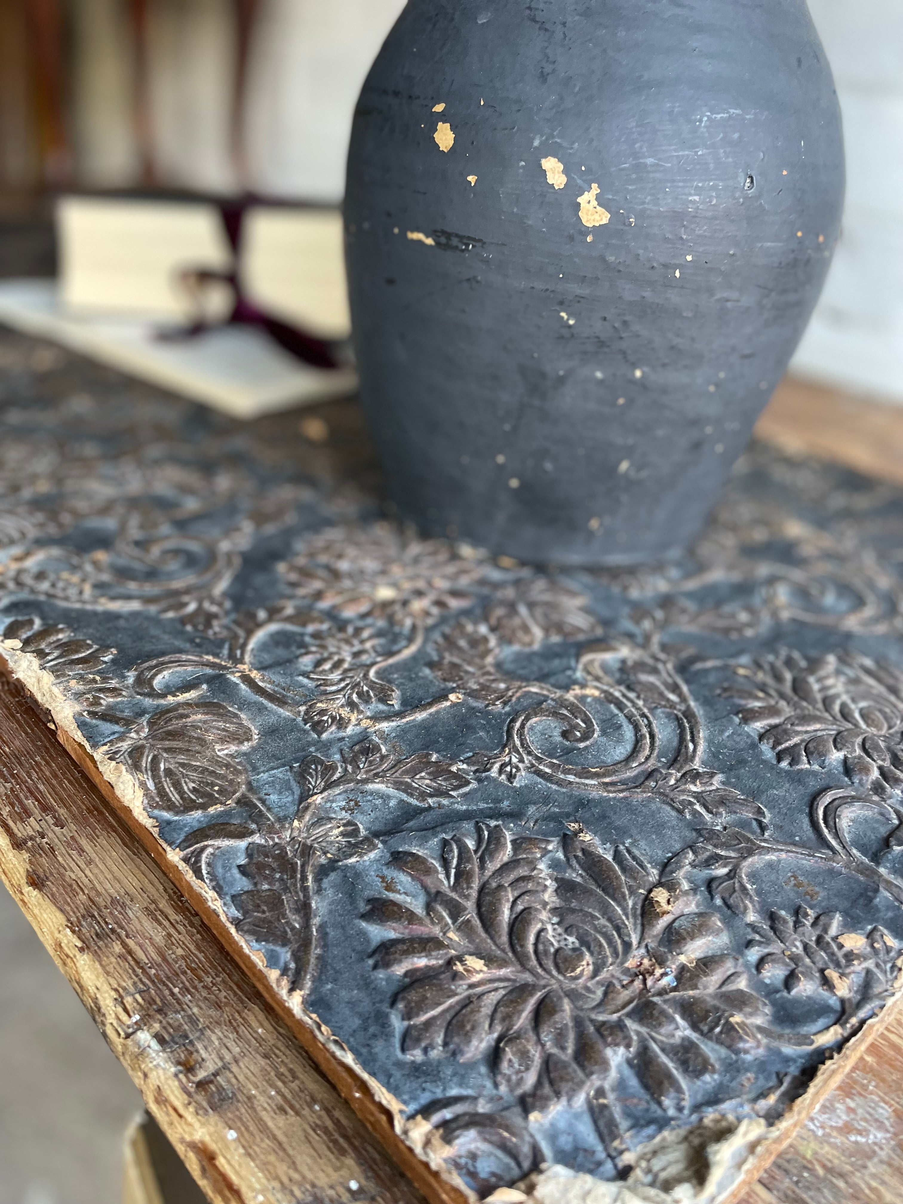 Timeworn Interior Decorators Sample Panel with Victorian Lincrusta Wallcovering