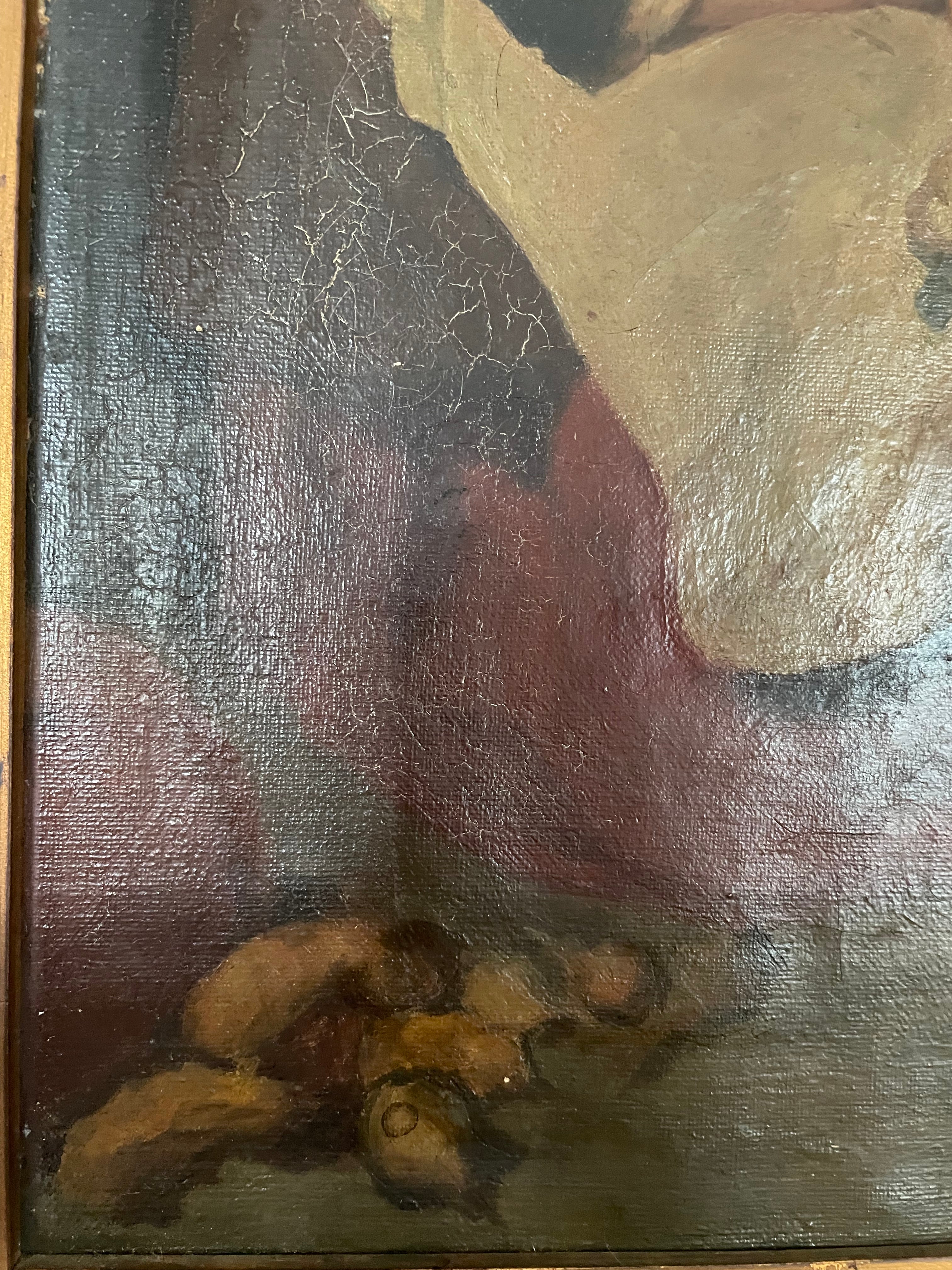 19th Century Oil on Canvas: Still -Life Portrait of a Woman with Pears