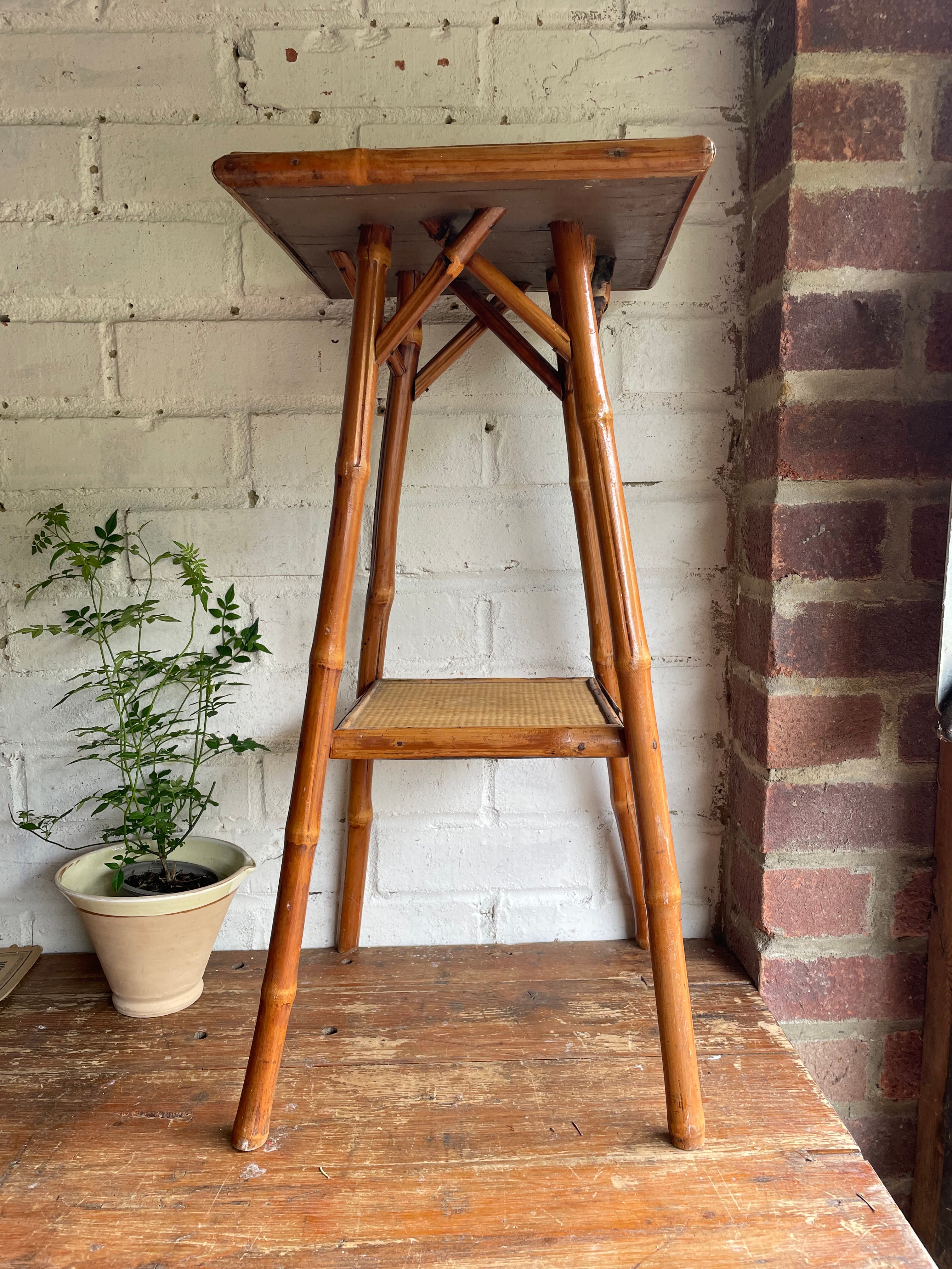 Mid 20th-Century Woven Cane & Bamboo Table