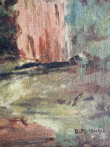 Woman & Dog: Signed & Dated 1916 Oil on Canvas
