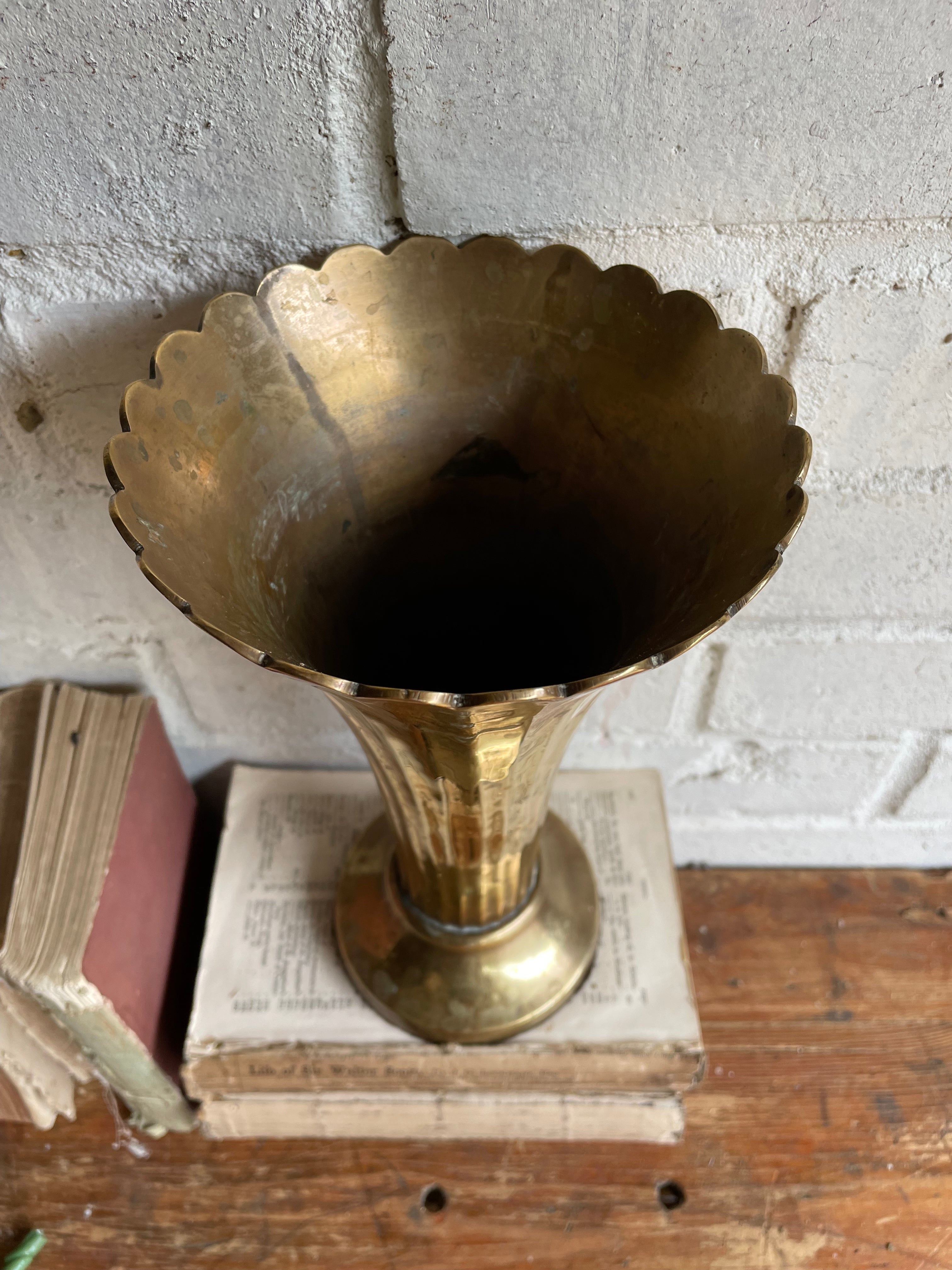 Art Deco Fluted Brass Vase