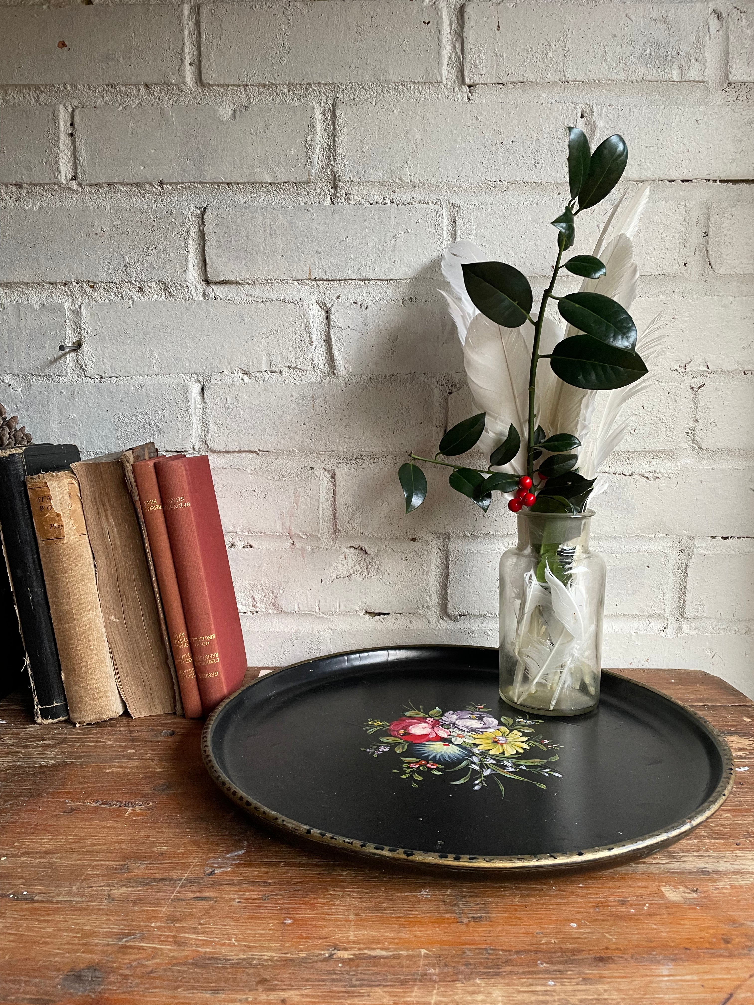 Large Floral Hand-Painted Wooden Tray