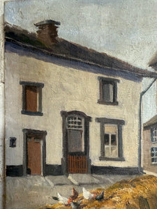 Early 20th Century Signed Oil on Canvas “The Hens”