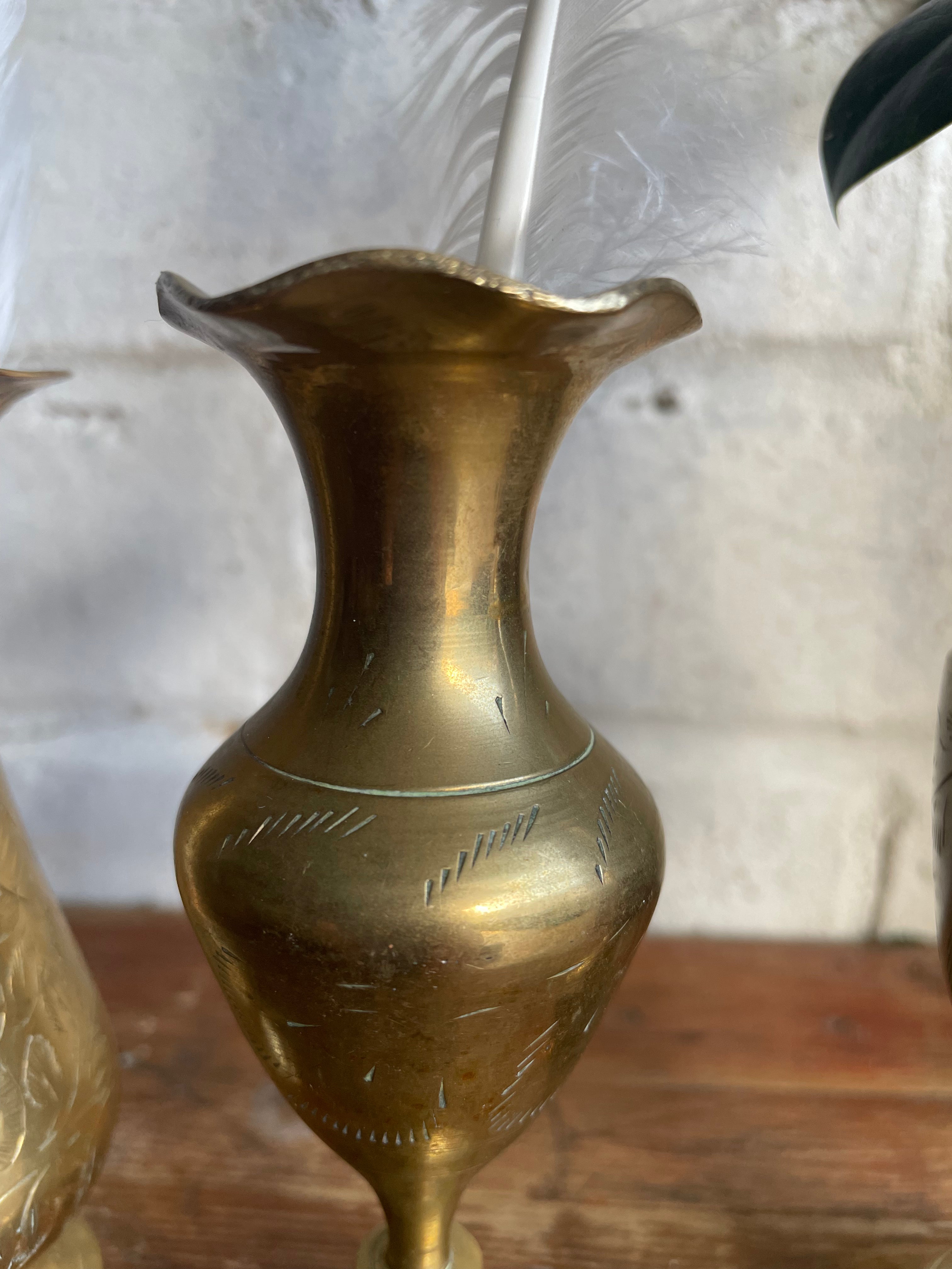 Trio of Tiny 19th Century Brass Vases