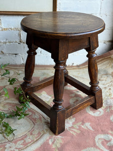 Early 20th Century Arts & Crafts Oak Stool with Round Seat