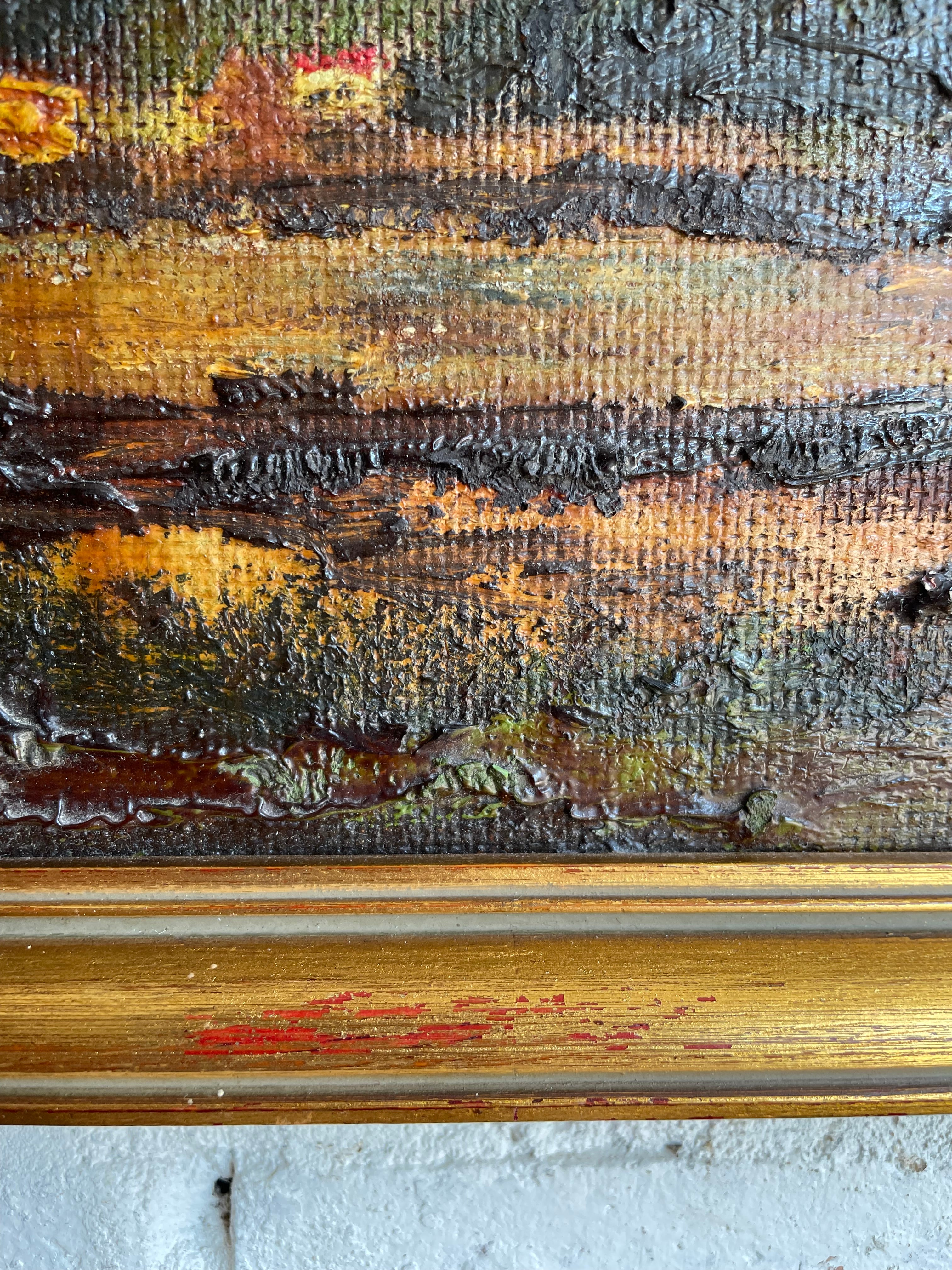 Moody Sunset: Impasto Oil on Hessian pasted on Board