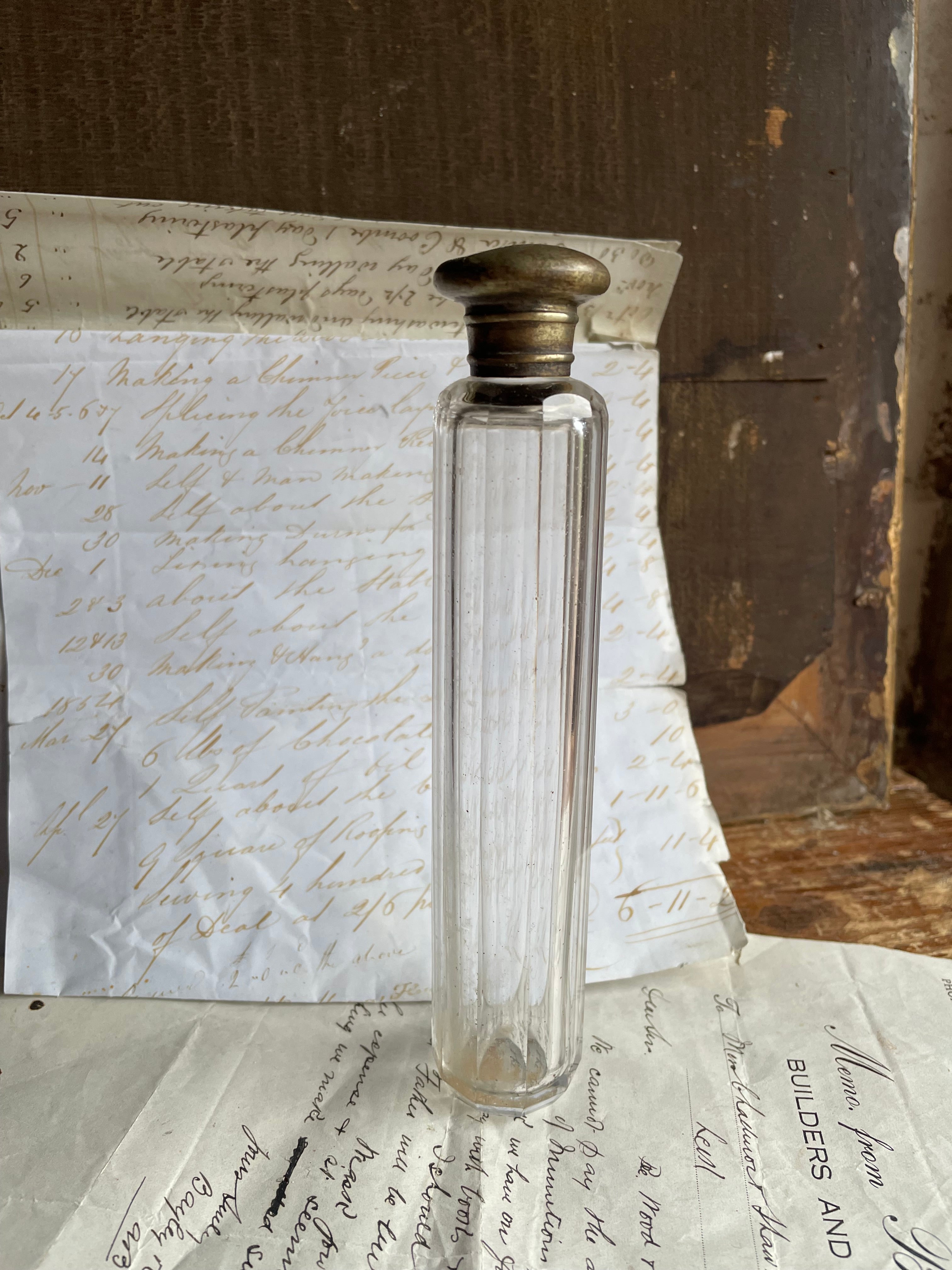 Victorian Silver Plate & Glass Toothbrush Holder with Engraved Initials