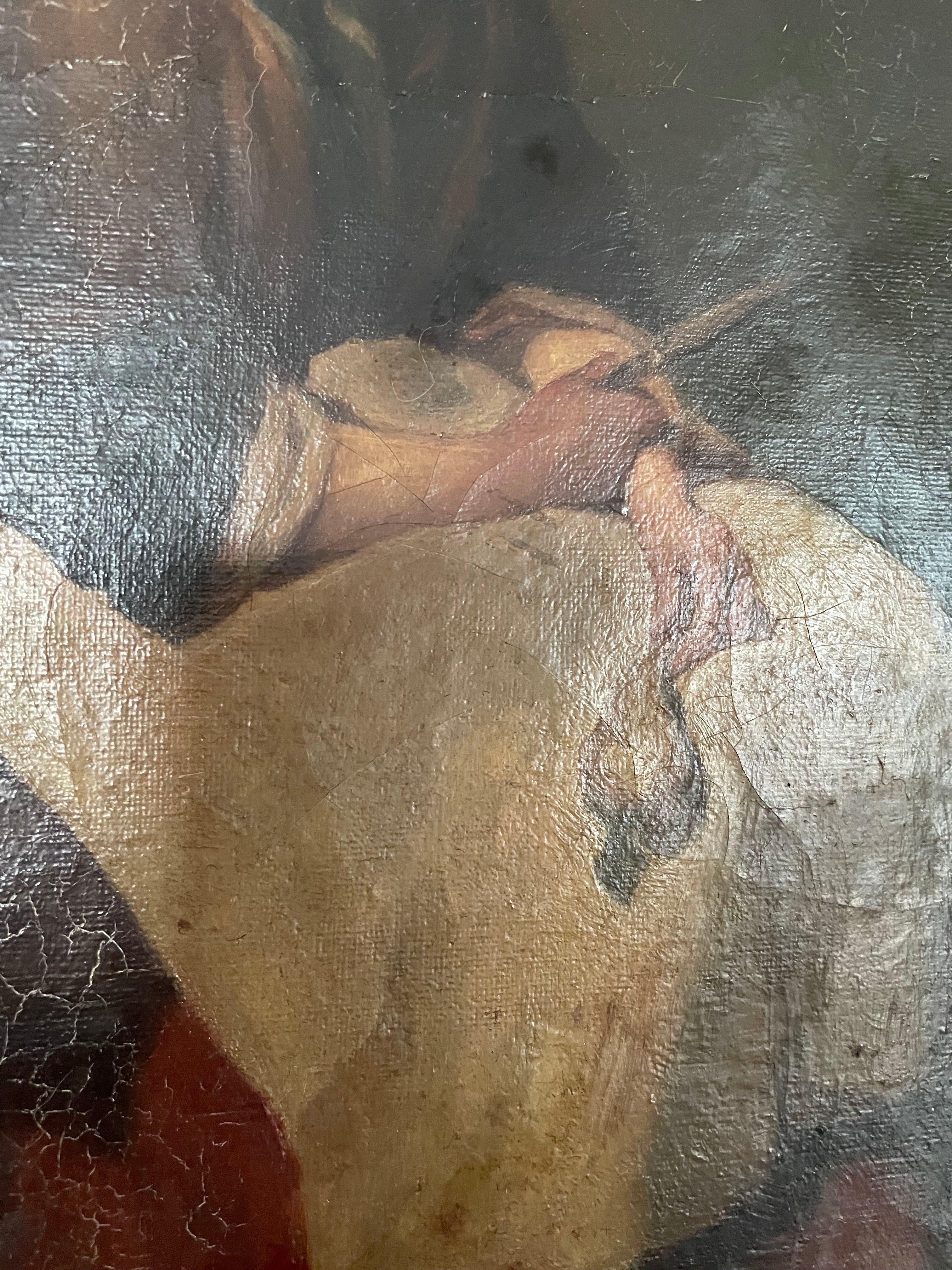 19th Century Oil on Canvas: Still -Life Portrait of a Woman with Pears