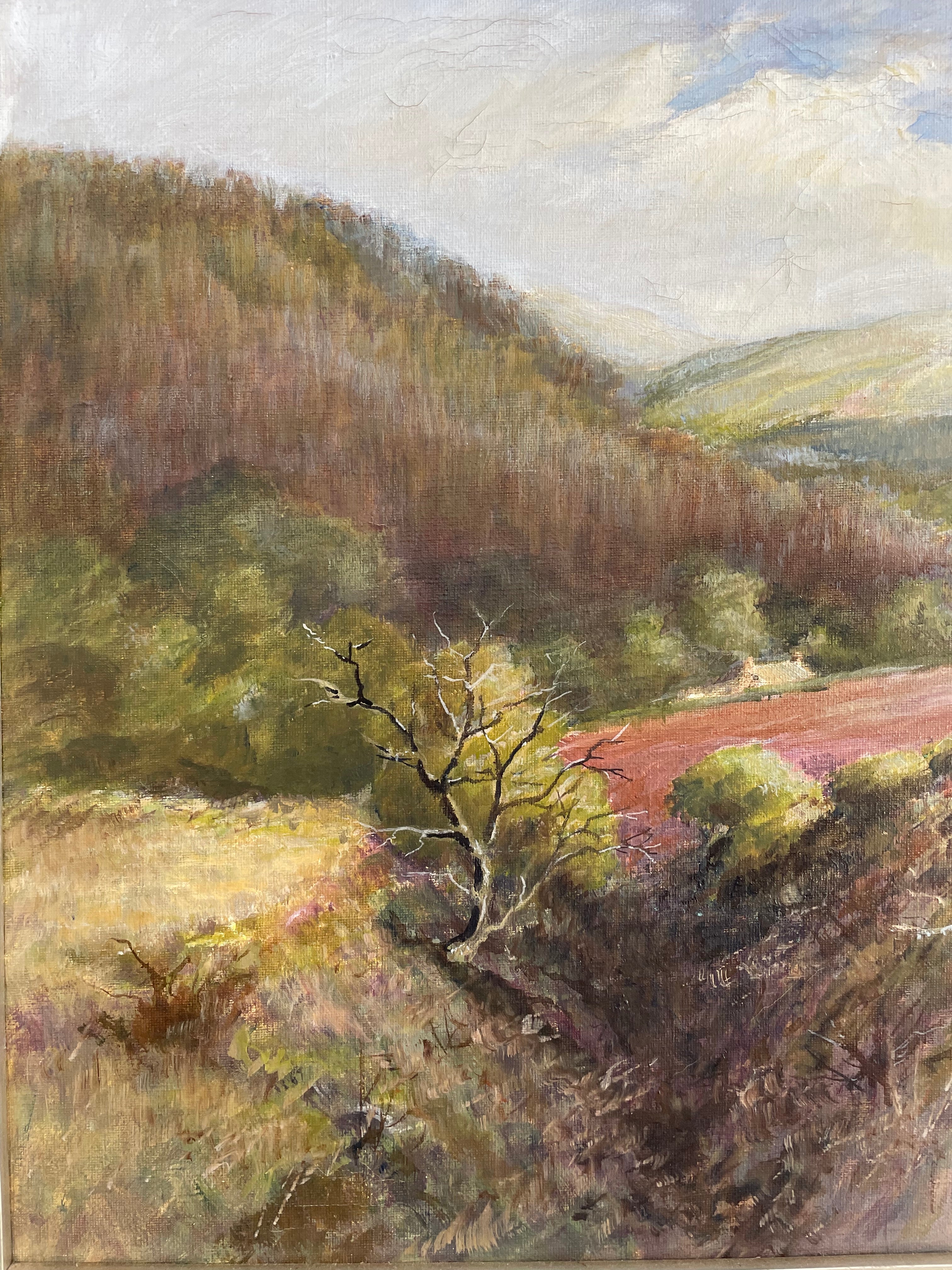 Pink Landscape: Large Early 20th Century Oil on Canvas