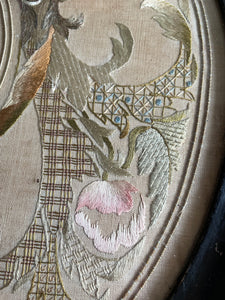 Small Victorian Hand Embroidered Ebonised Side Table