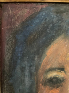 Impressionist Style Portrait with Feather Cape: Mid 20th Century Oil on Board
