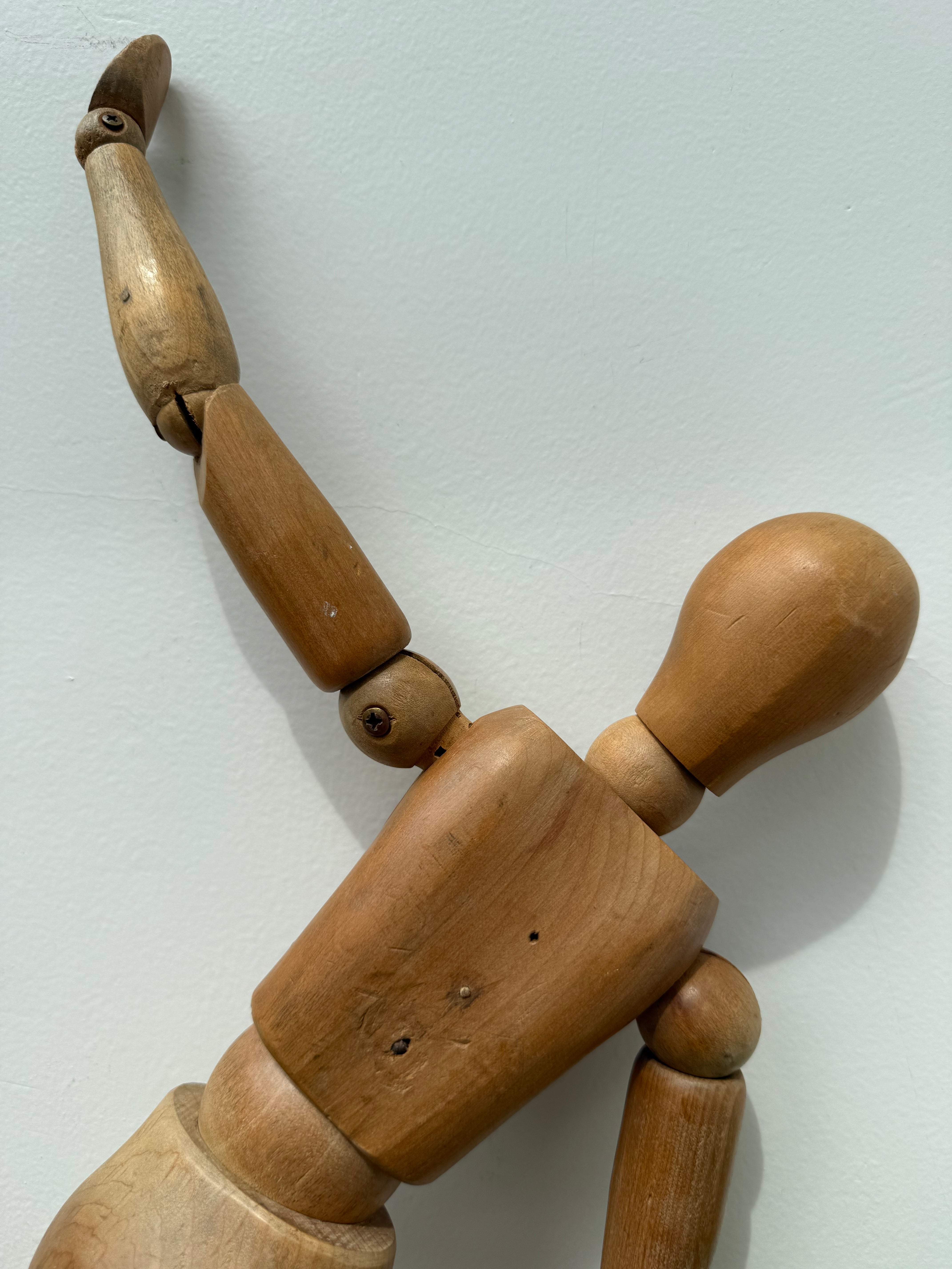 Early-Mid 20th Century French Wooden Oversized Articulated Artists Mannequin with Stand