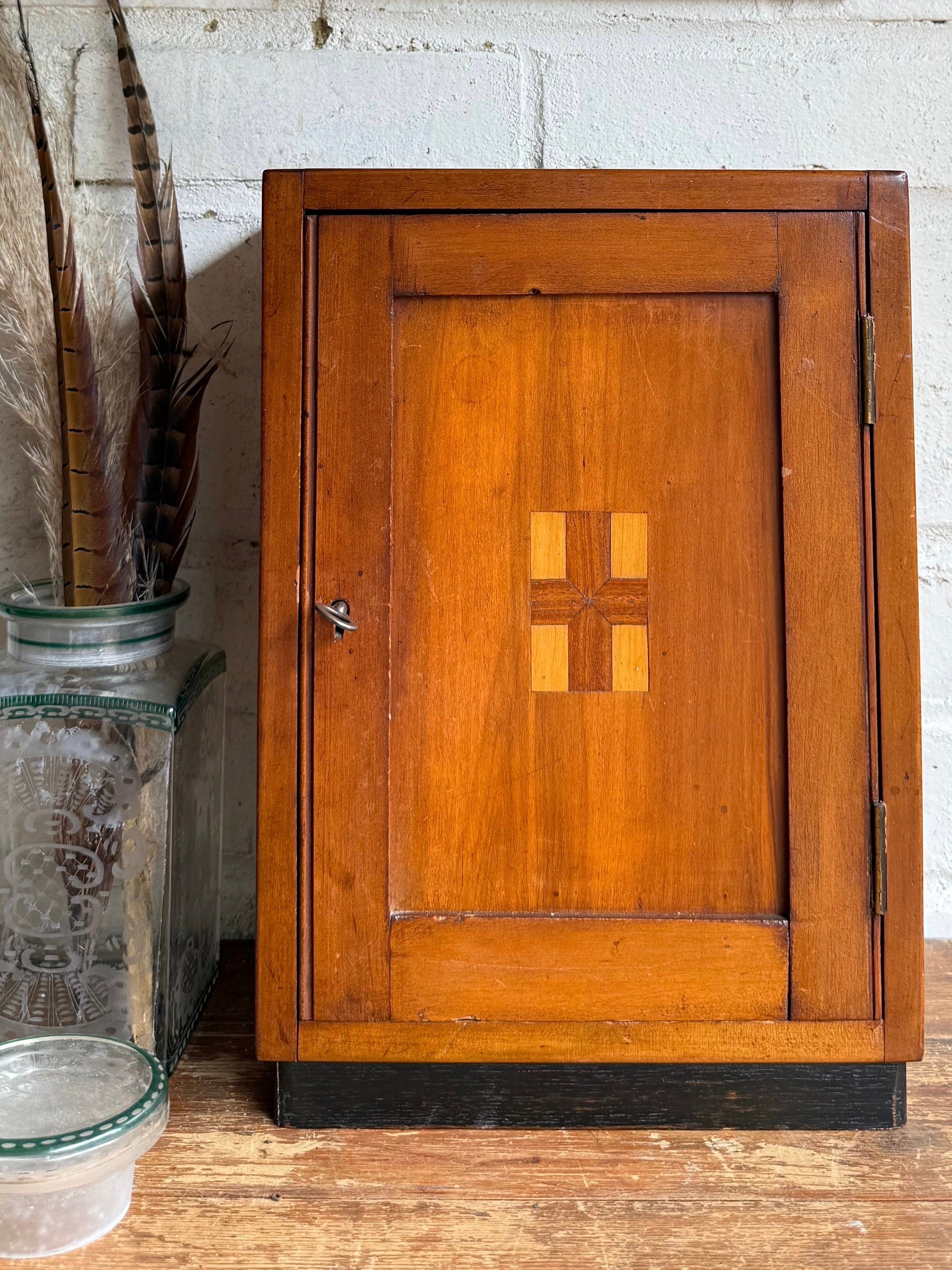 Rare 1930s Wooden First Aid Cabinet with Inlaid “Green Cross”