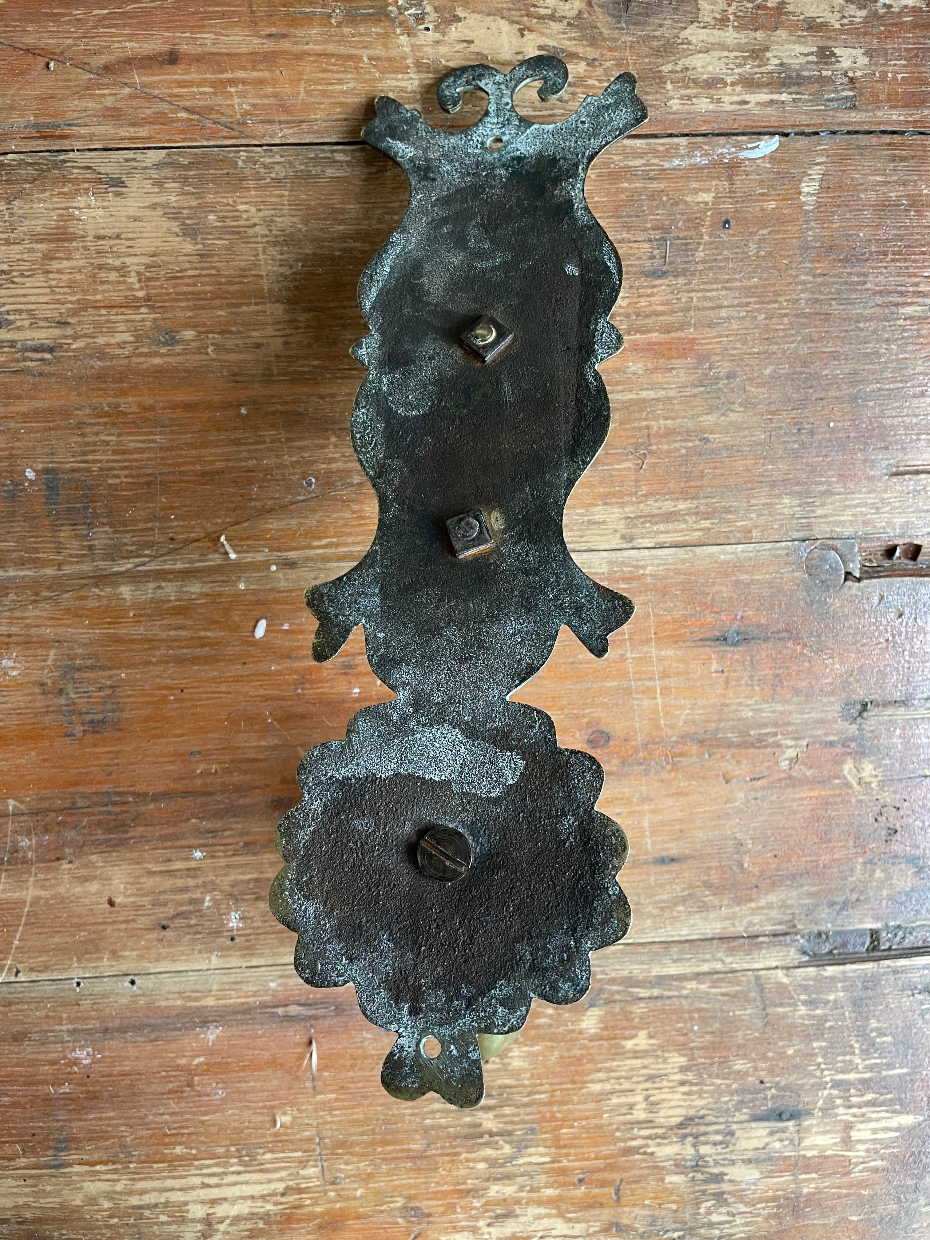 19th Century Brass Wall Hung Candleholder with Flower Posy