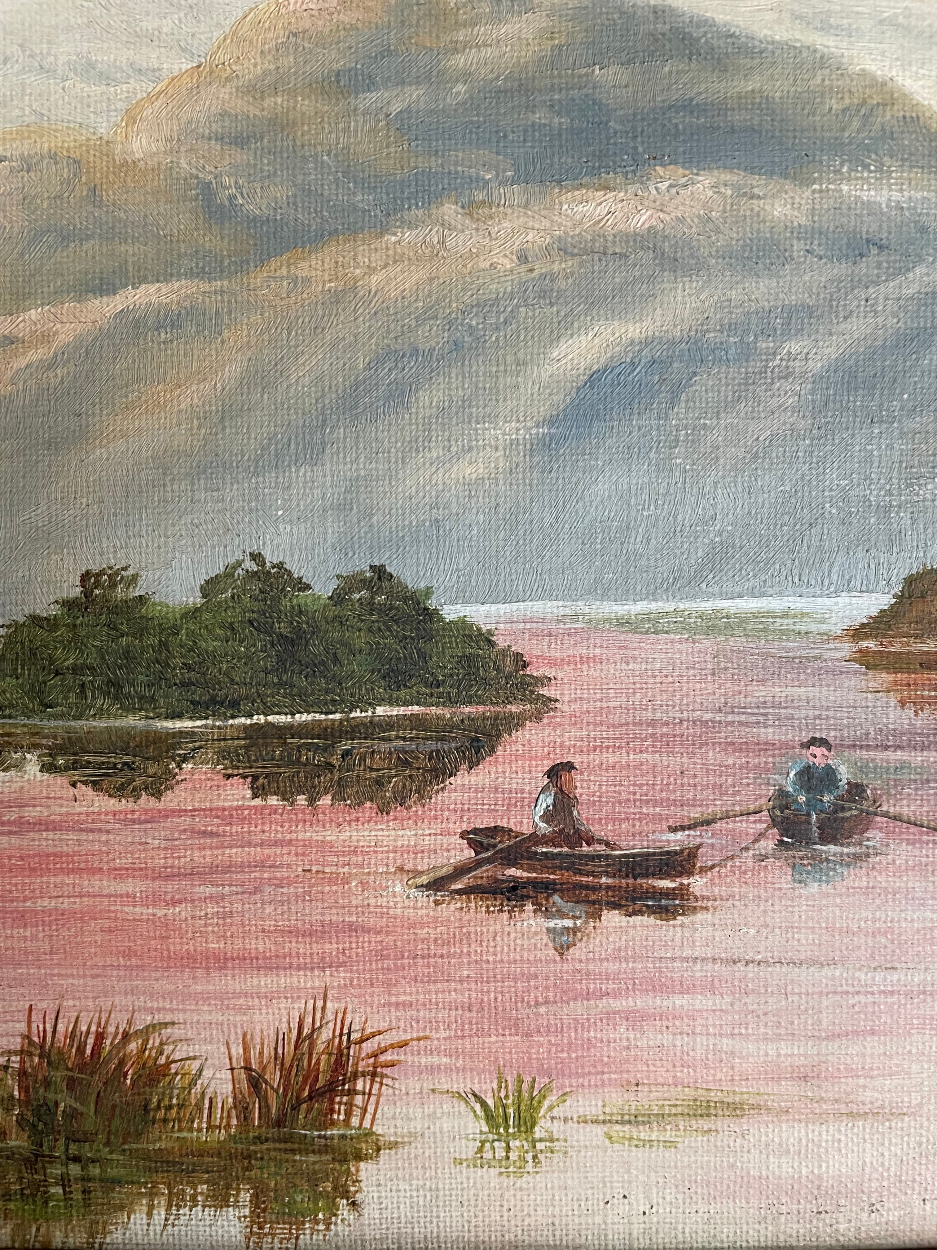 Pink Lake: Oil on Canvas Signed 1909