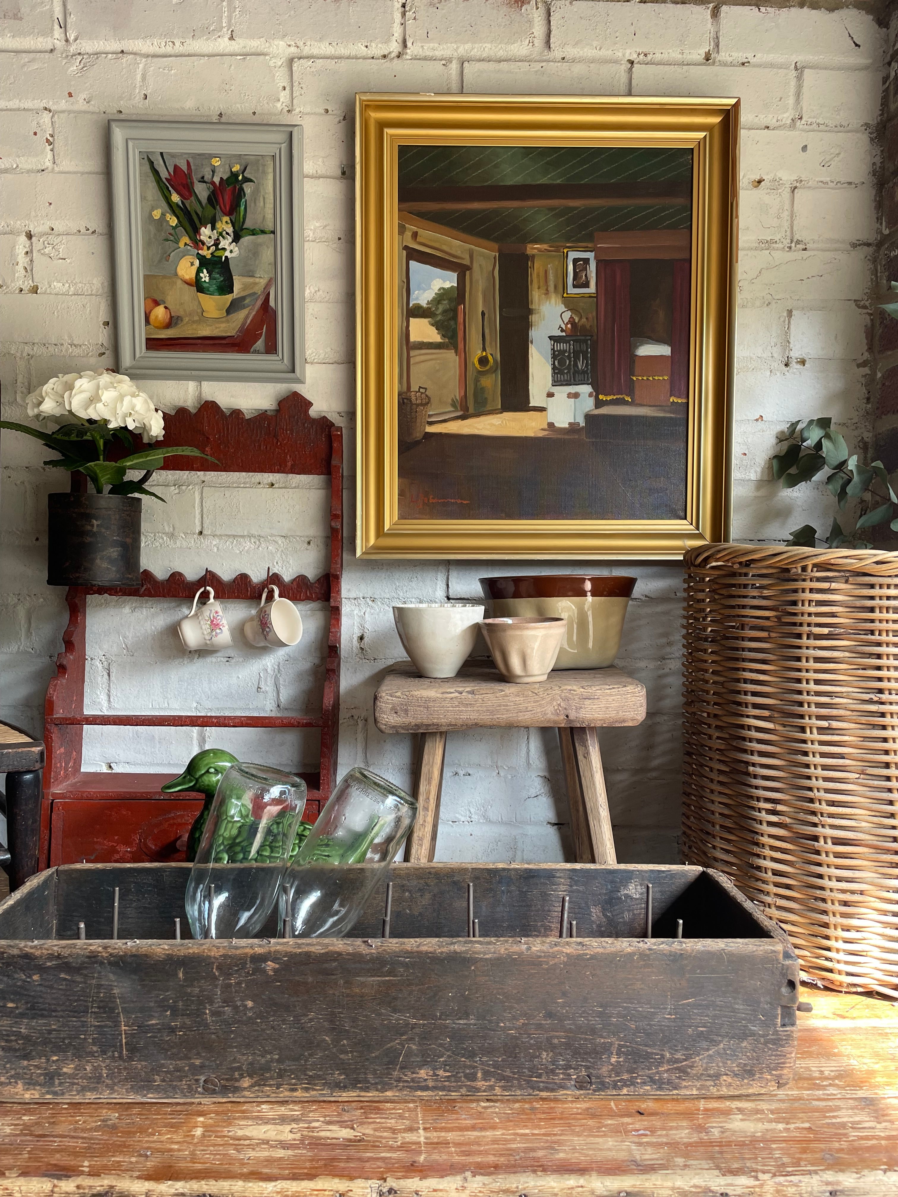Tall Vintage French Rattan Basket