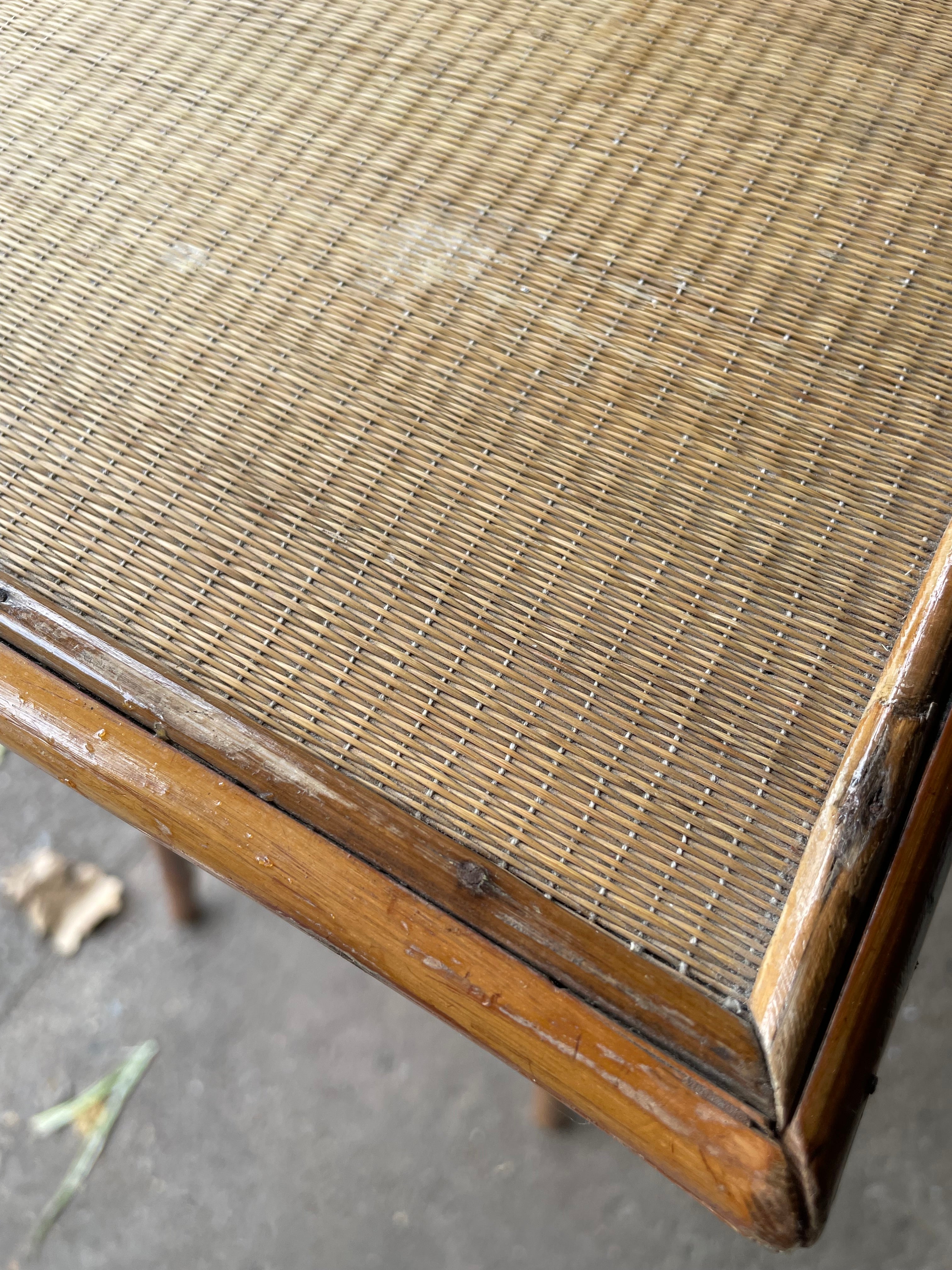 Mid 20th-Century Woven Cane & Bamboo Table