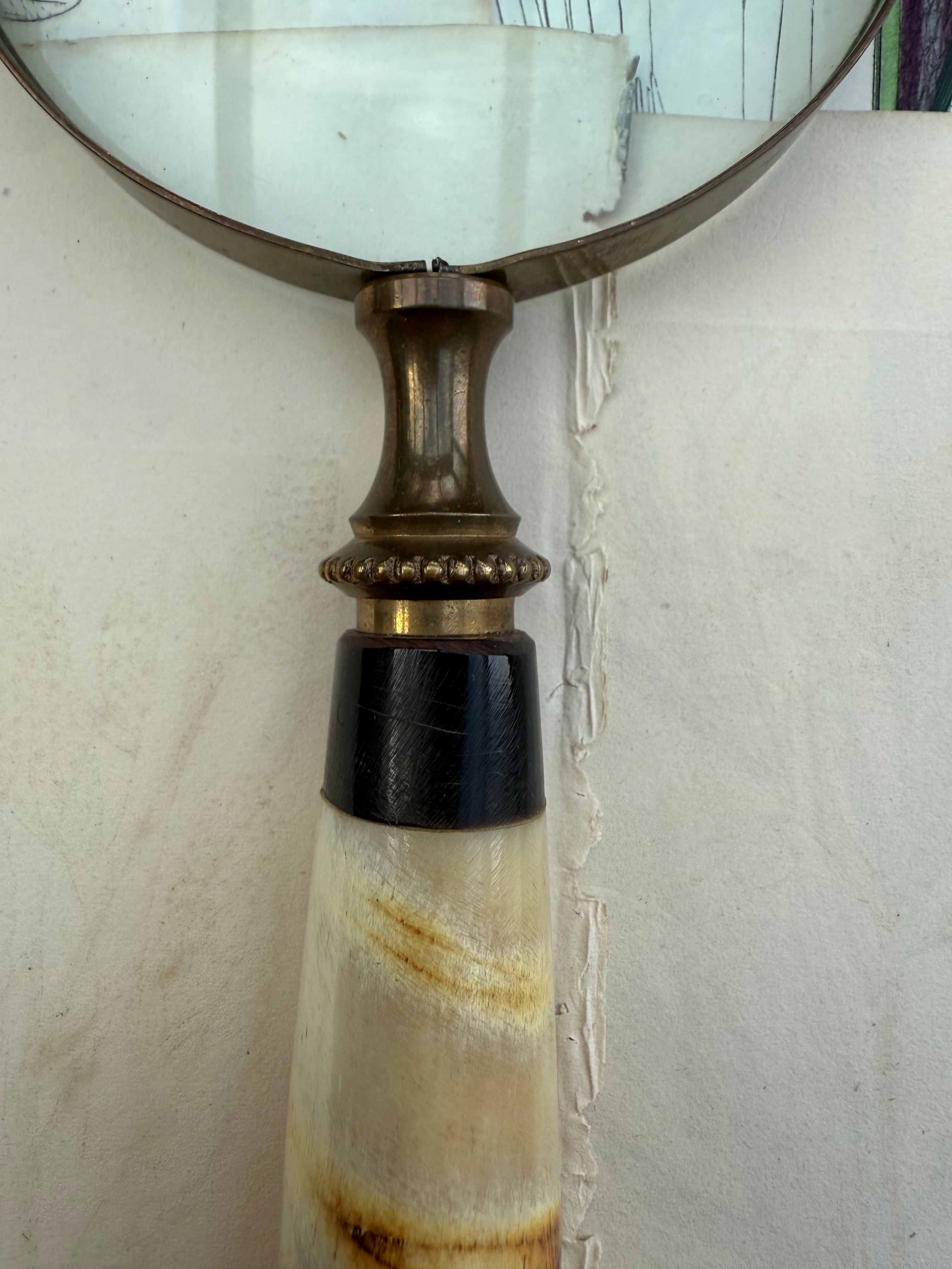 Large Vintage Brass & Alabaster Magnifying Glass: Circa 1940