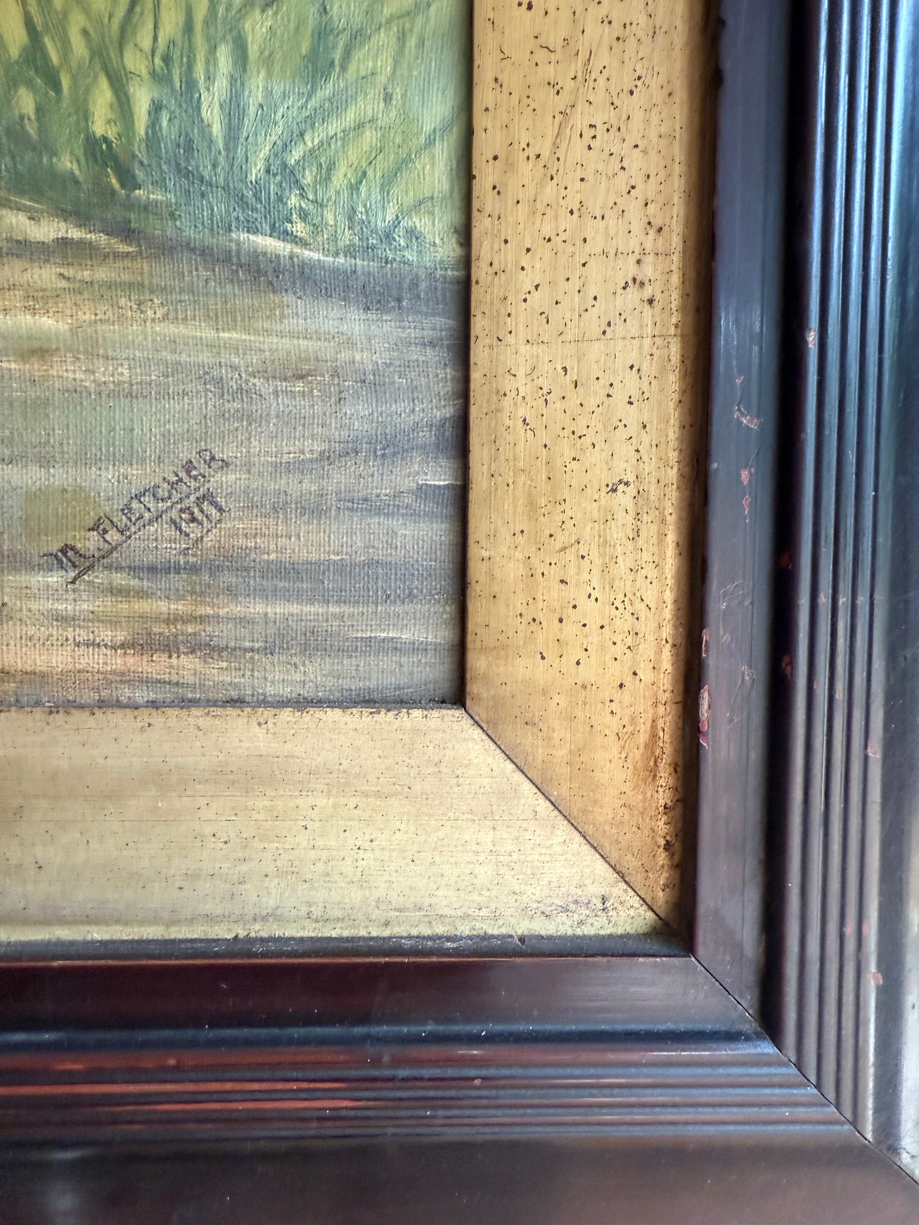 Seasonal Change: Large Early 20th Century Oil on Canvas with Ebonised Frame