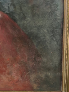 Impressionist Style Portrait with Feather Cape: Mid 20th Century Oil on Board