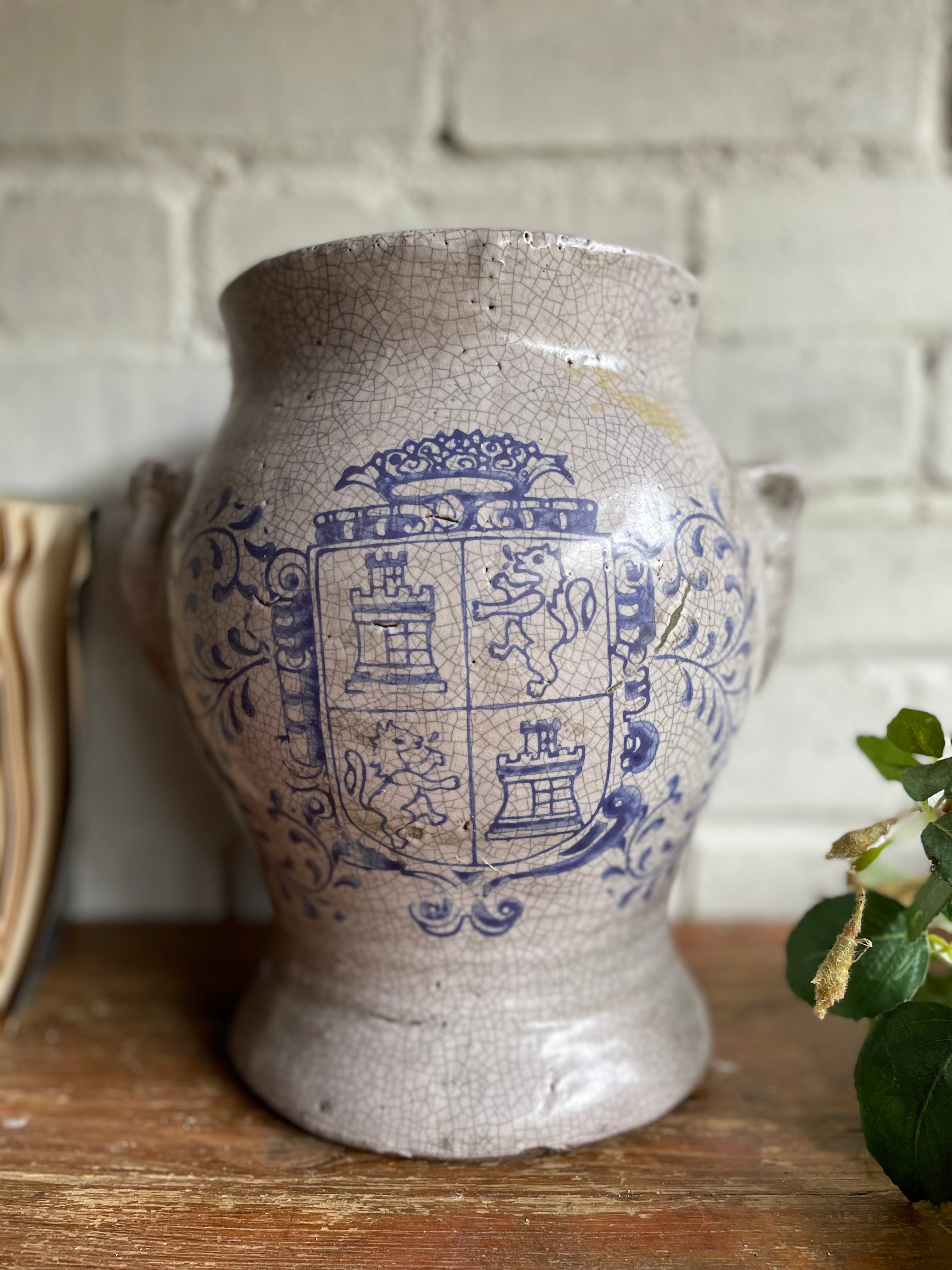 Large Crackle Glazed Pottery with Handles