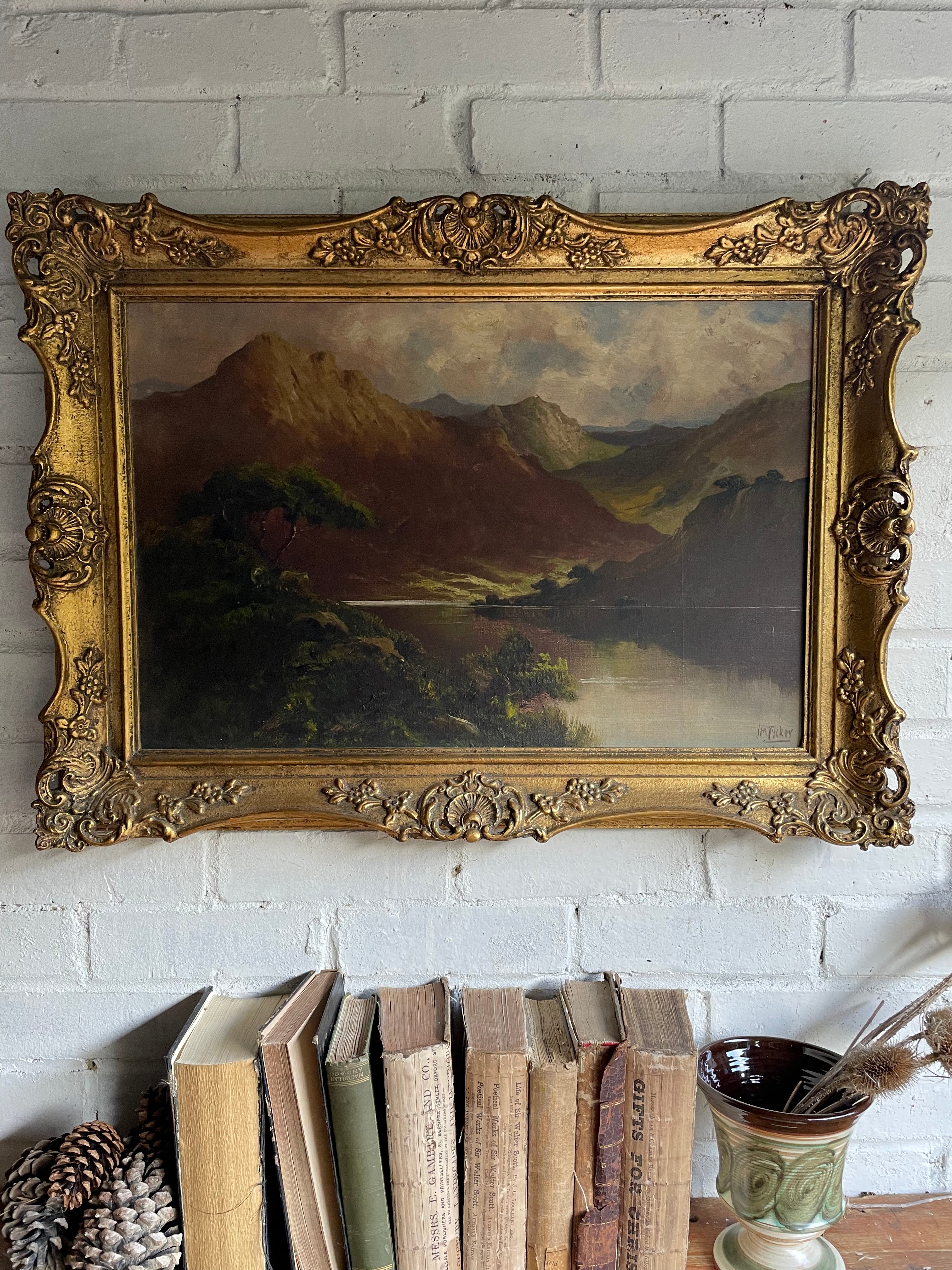 Large Signed Turn of the Century Scottish Landscape Oil on Canvas : “Mountains & Sheep”