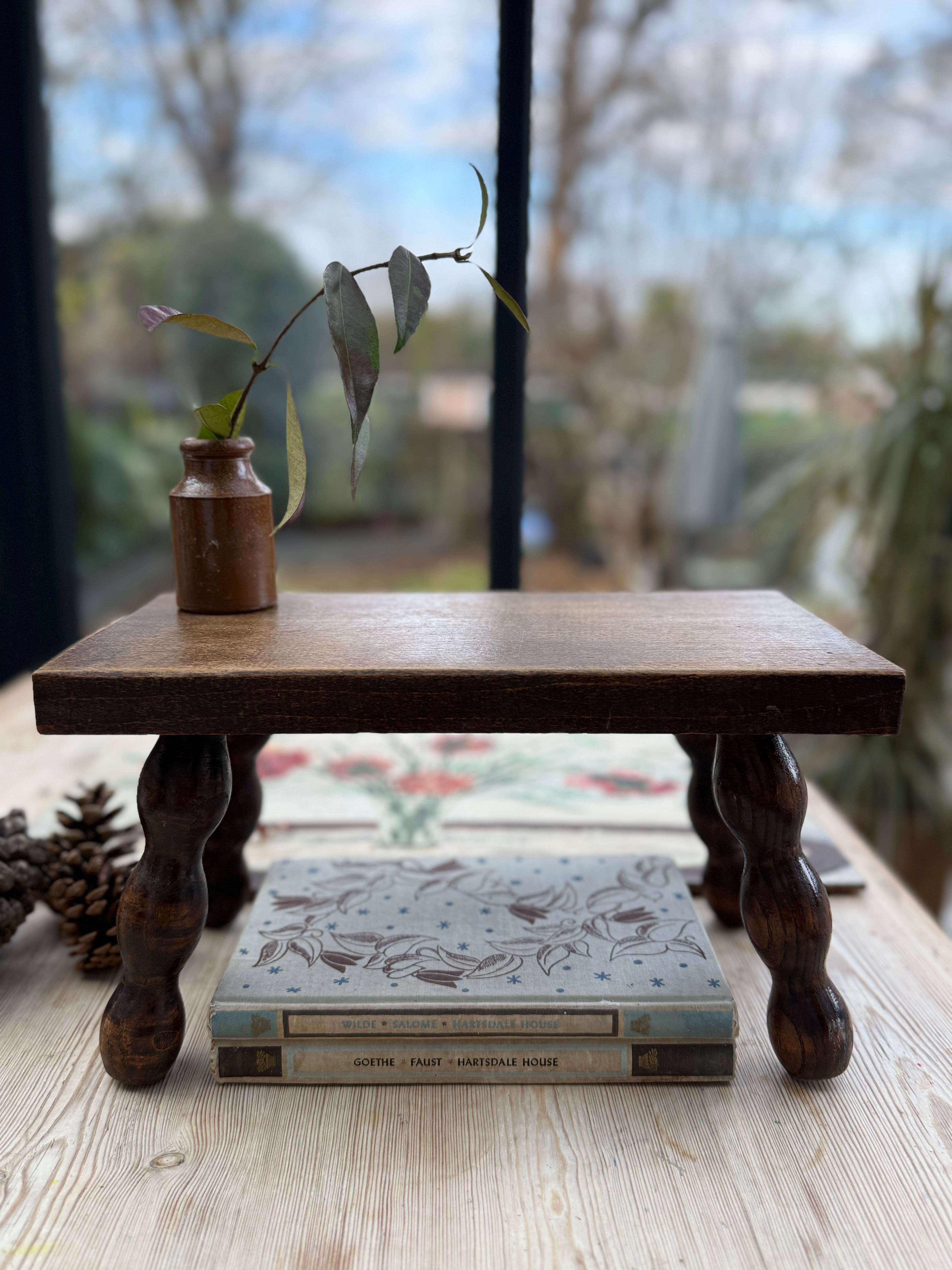 Antique French Oak Low Bobbin Stool