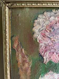 Peonies: Antique Oil on Board with Egg & Dart Frame