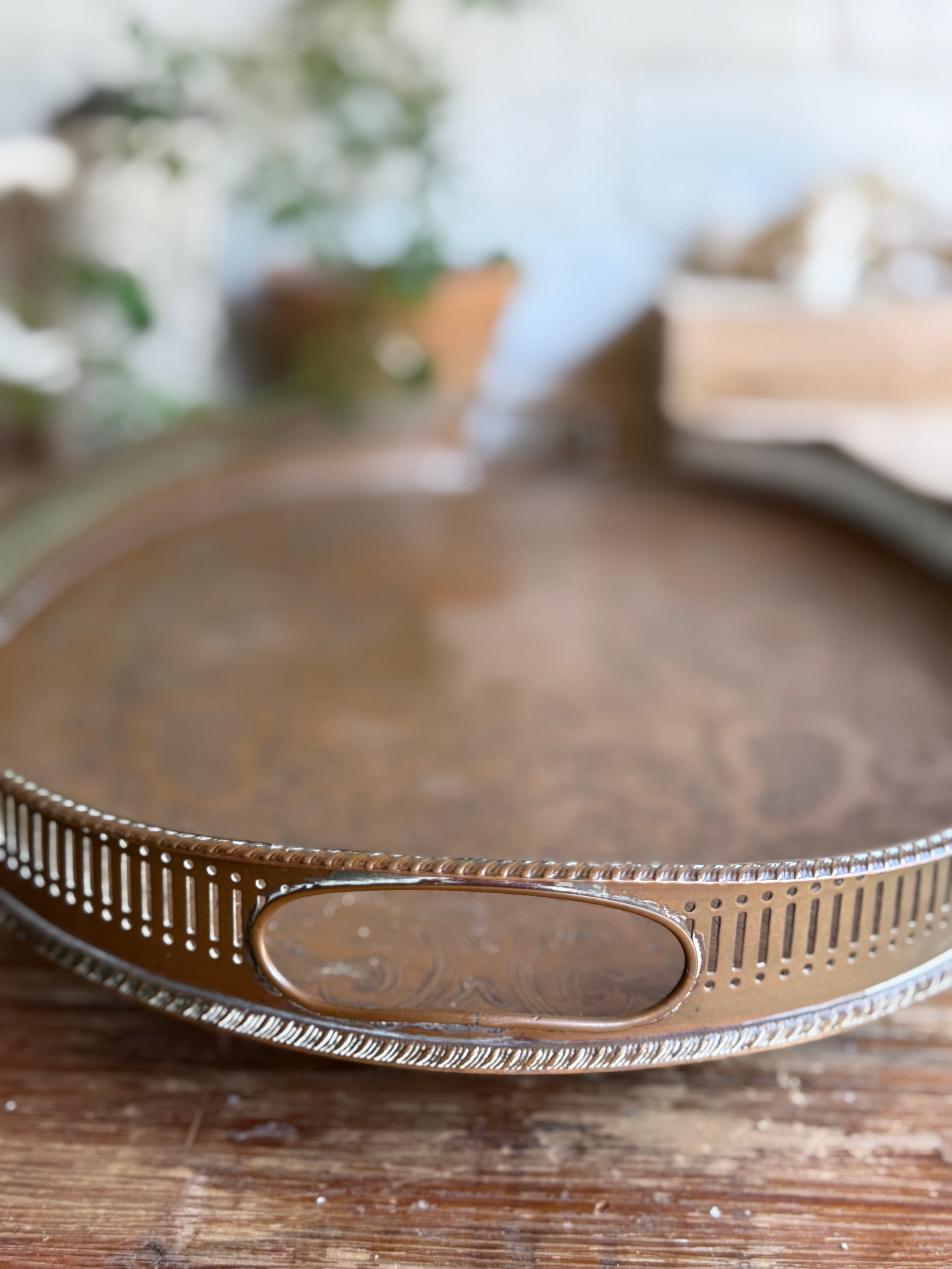 Early 20th Century Engraved Silver Plate on Copper Gallery Tray