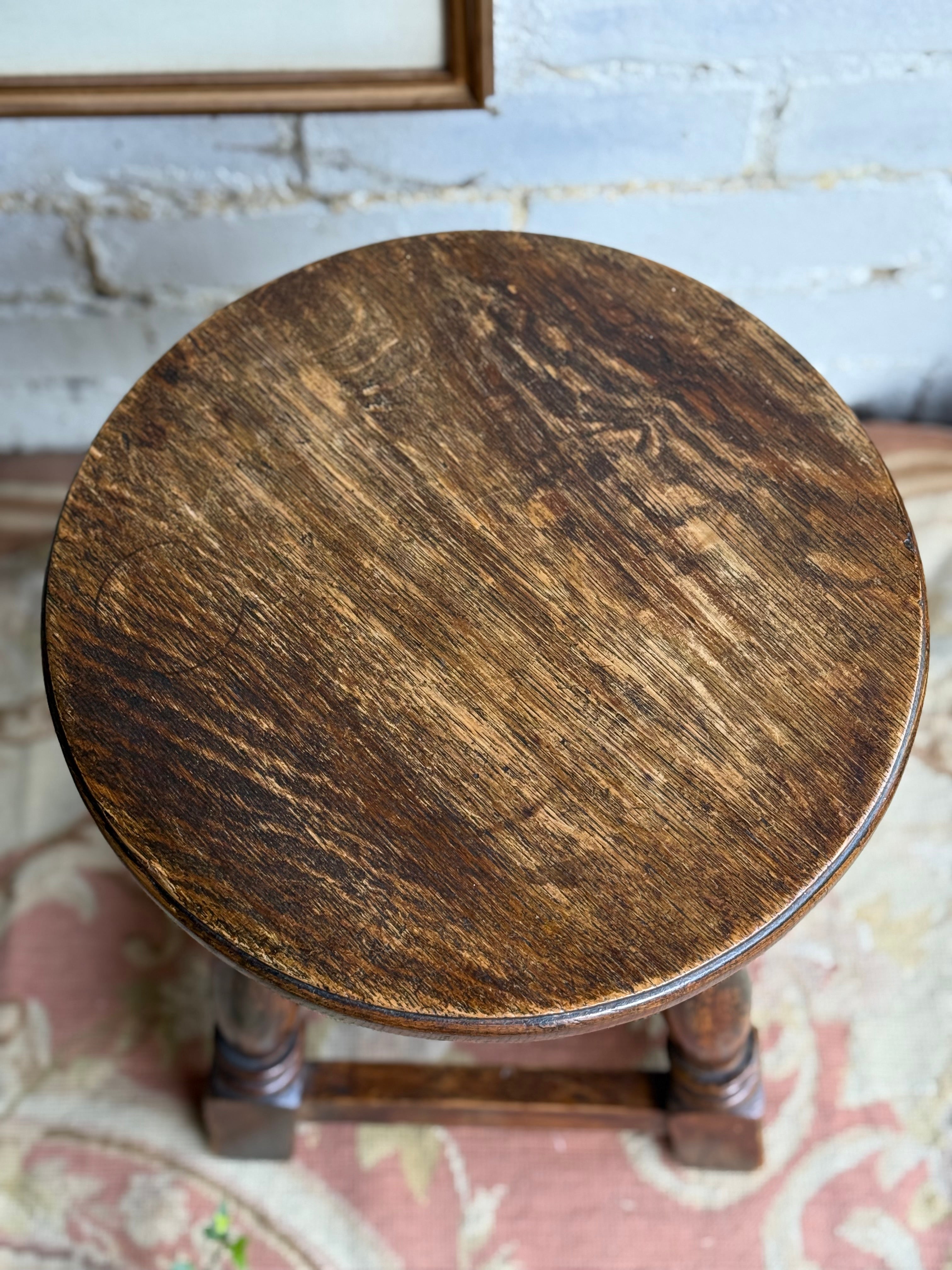 Early 20th Century Arts & Crafts Oak Stool with Round Seat