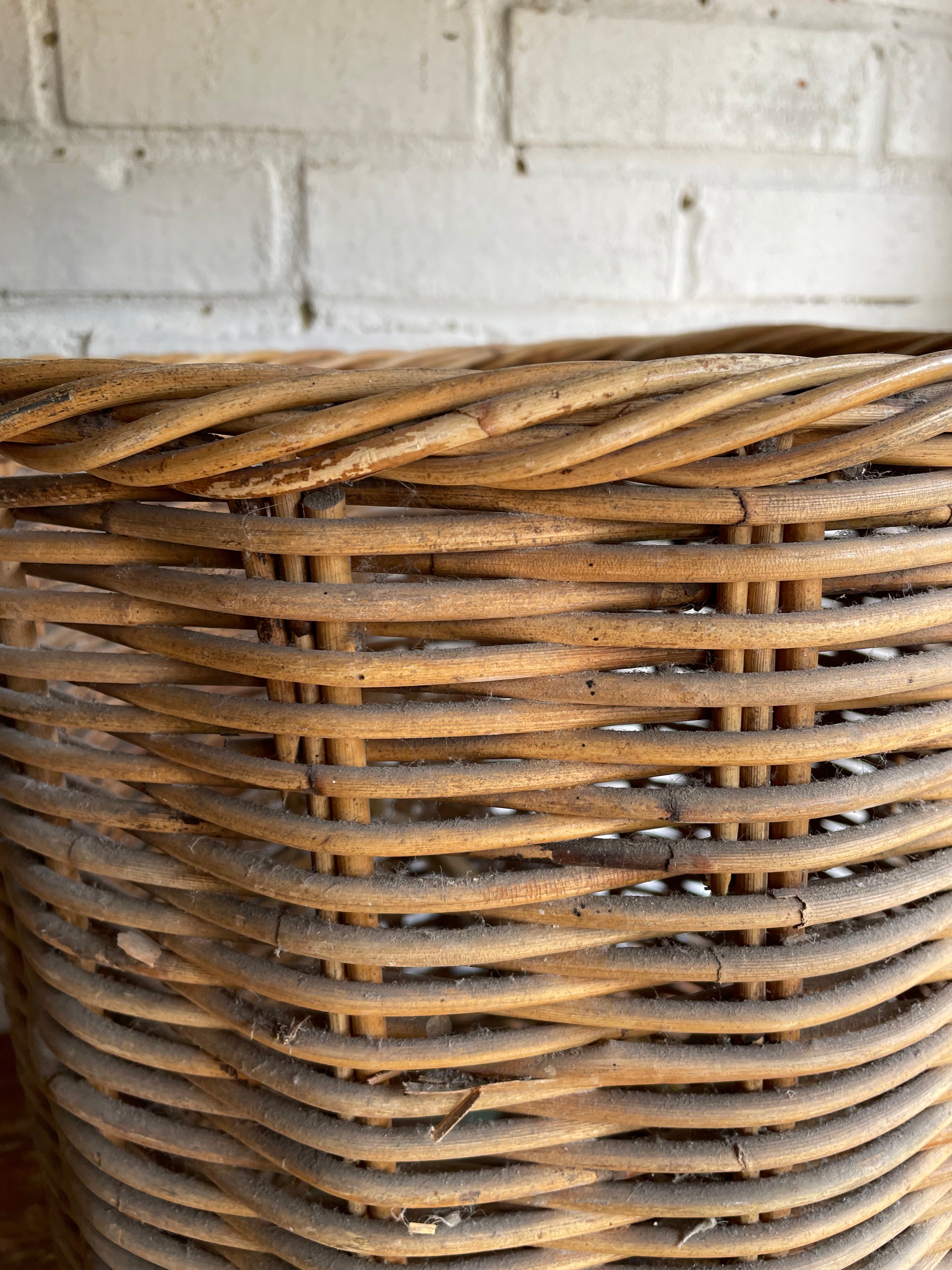 Tall Vintage French Rattan Basket