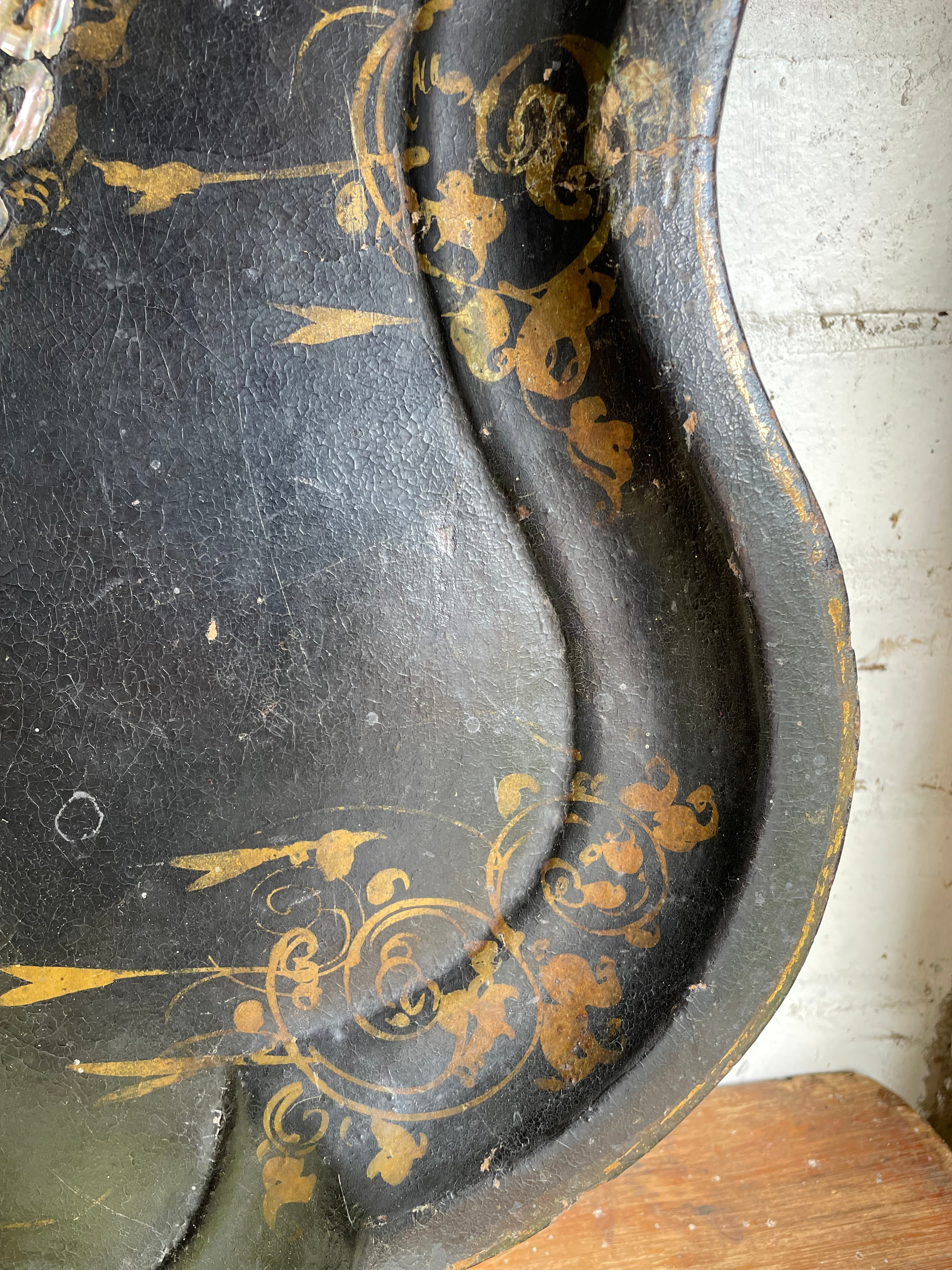 Oversized 19th Century Papier Mache Tray with Mother of Pearl
