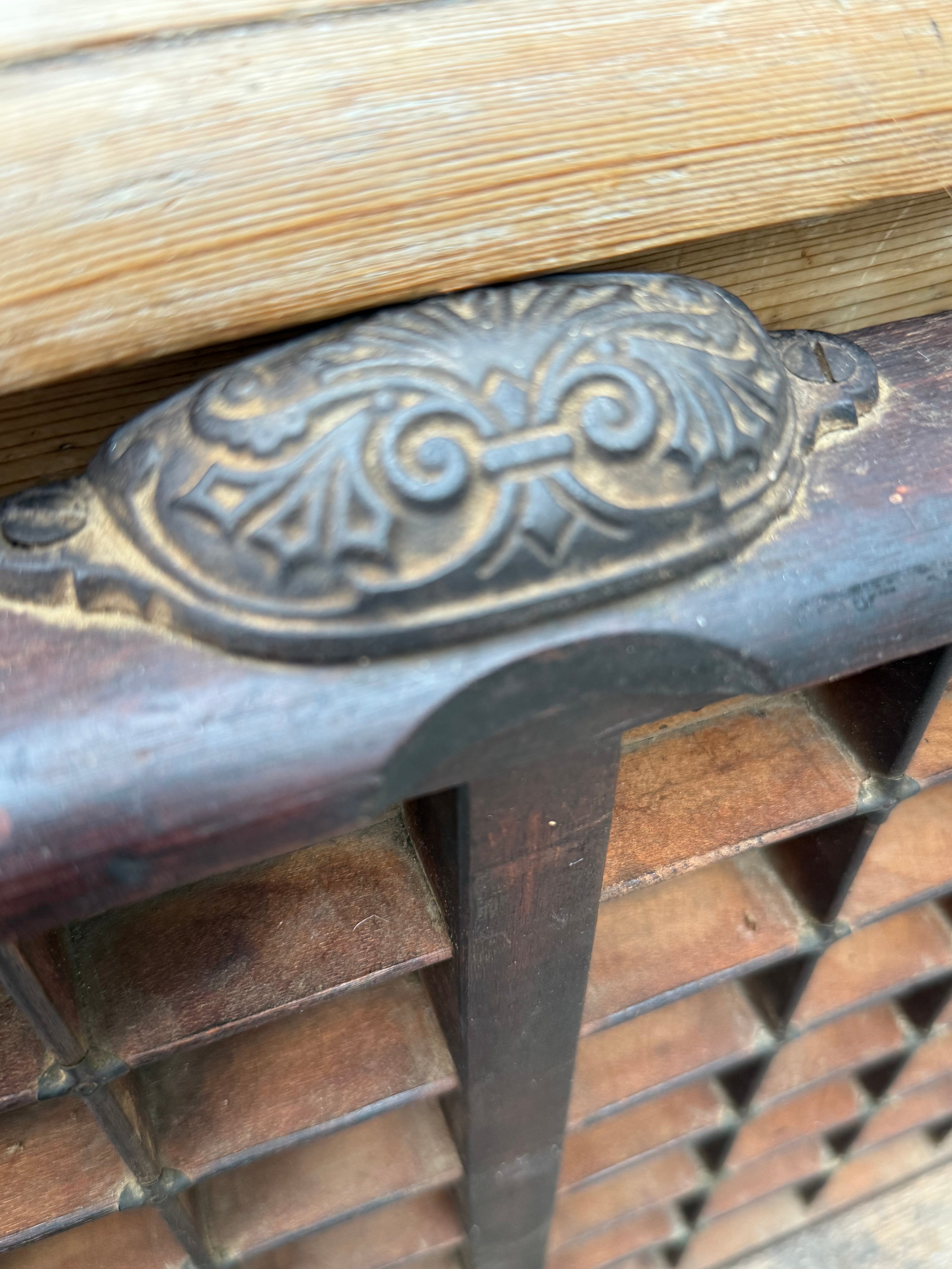 Large Vintage Printers Tray Drawer with Original Iron Decorative Handle