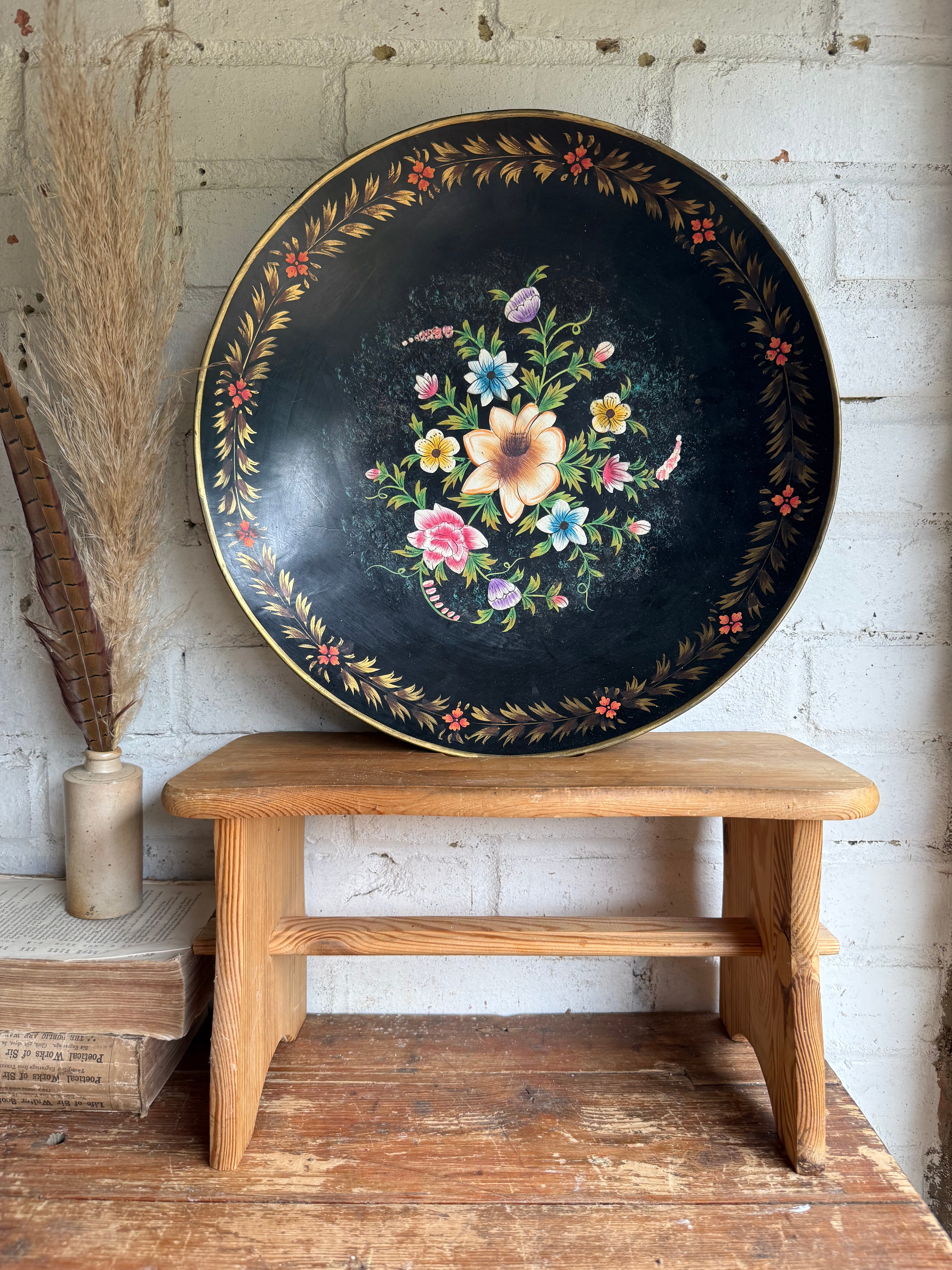 Large Early 1900s Handpainted Toleware Bowl