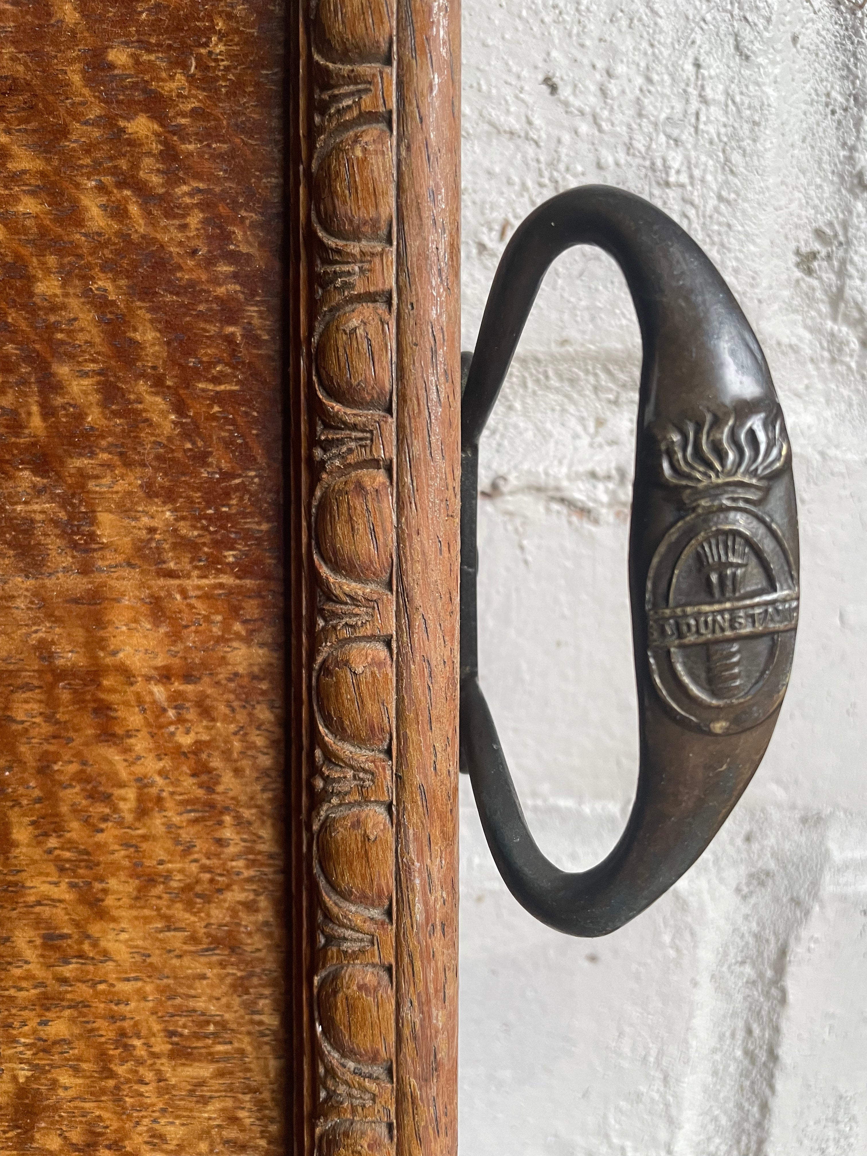 Edwardian Wood Tray with Iron Handles & Carved Decorative Detail