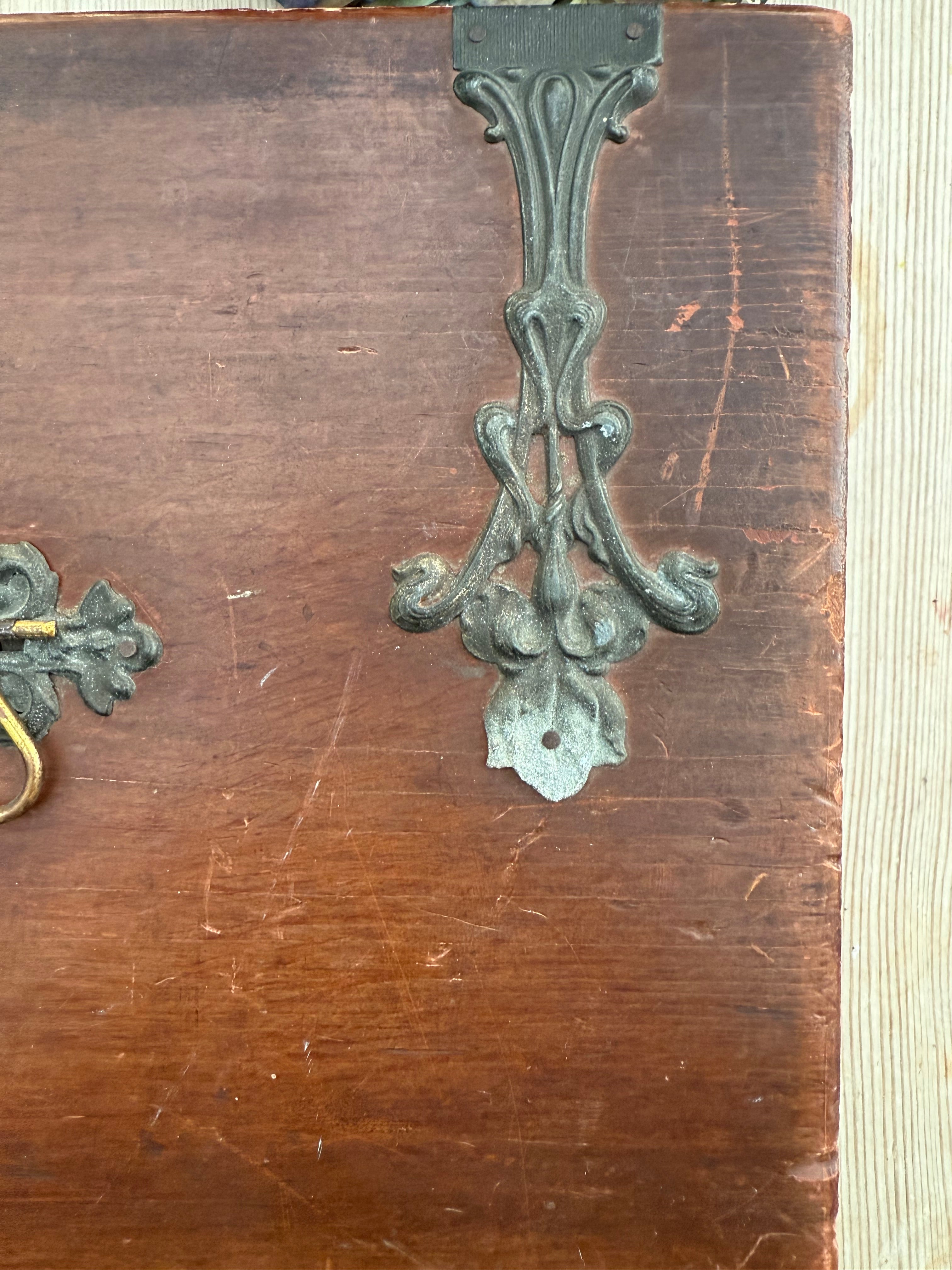 Circa 1910: Wooden Box with Art Nouveau Metal Detail