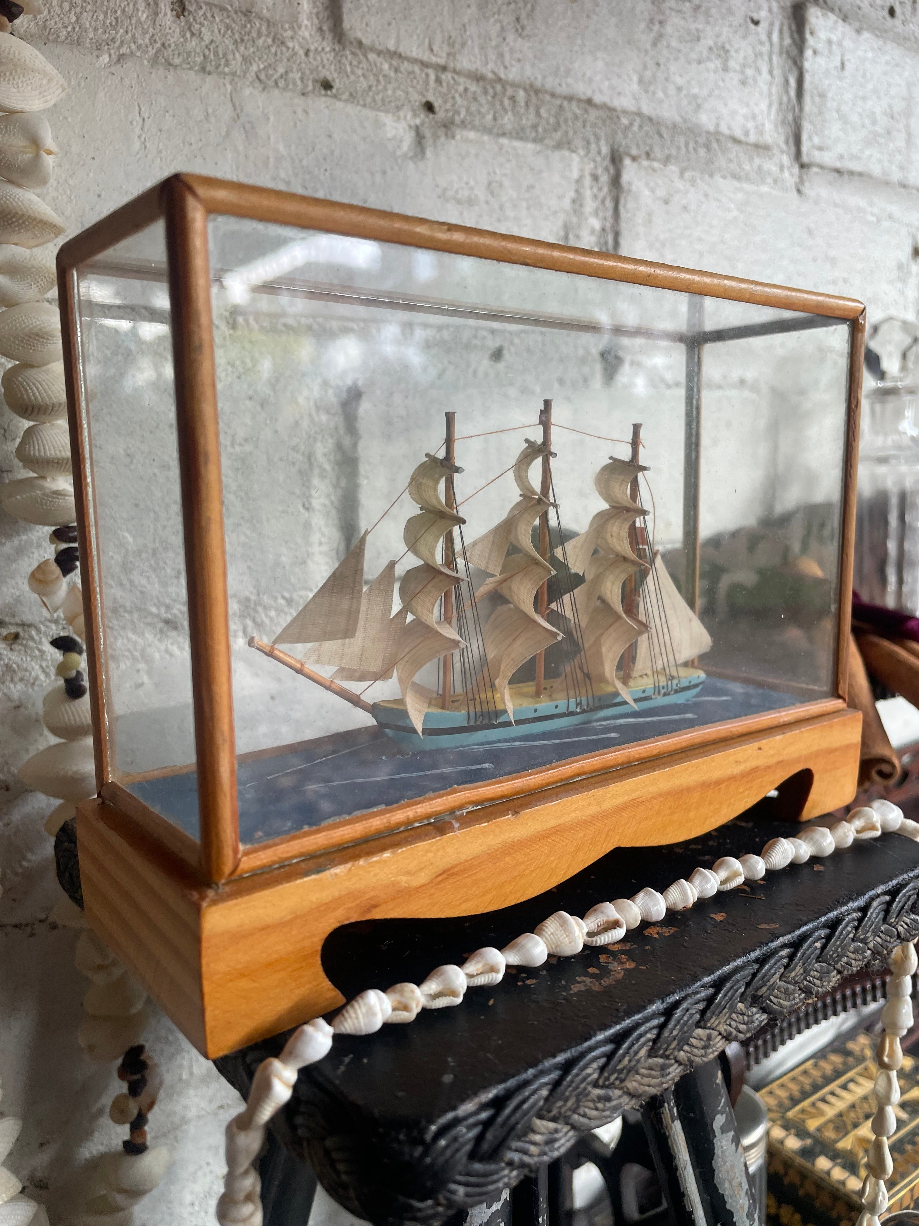 Little Miniature Ship in Glass Box