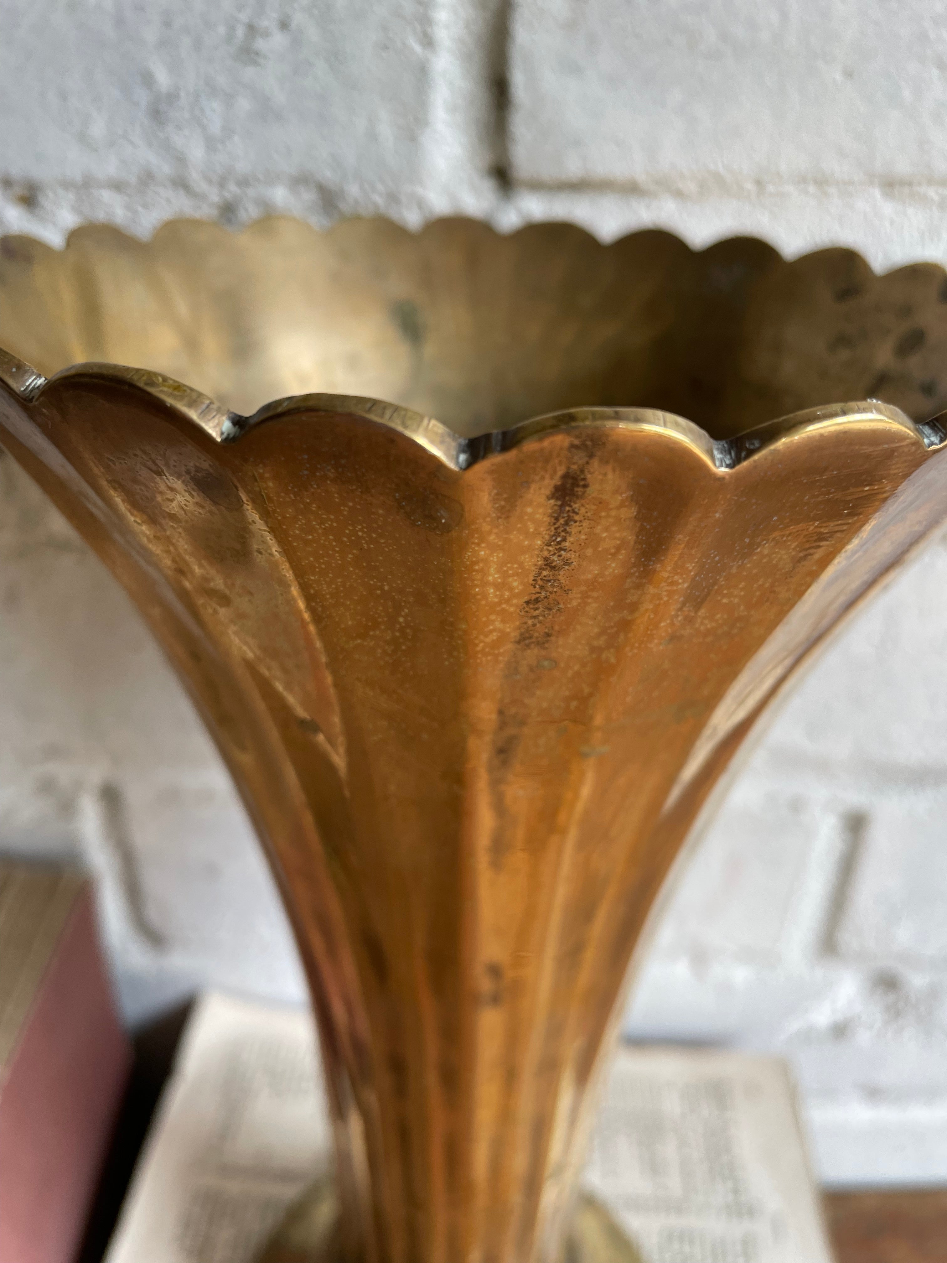 Art Deco Fluted Brass Vase