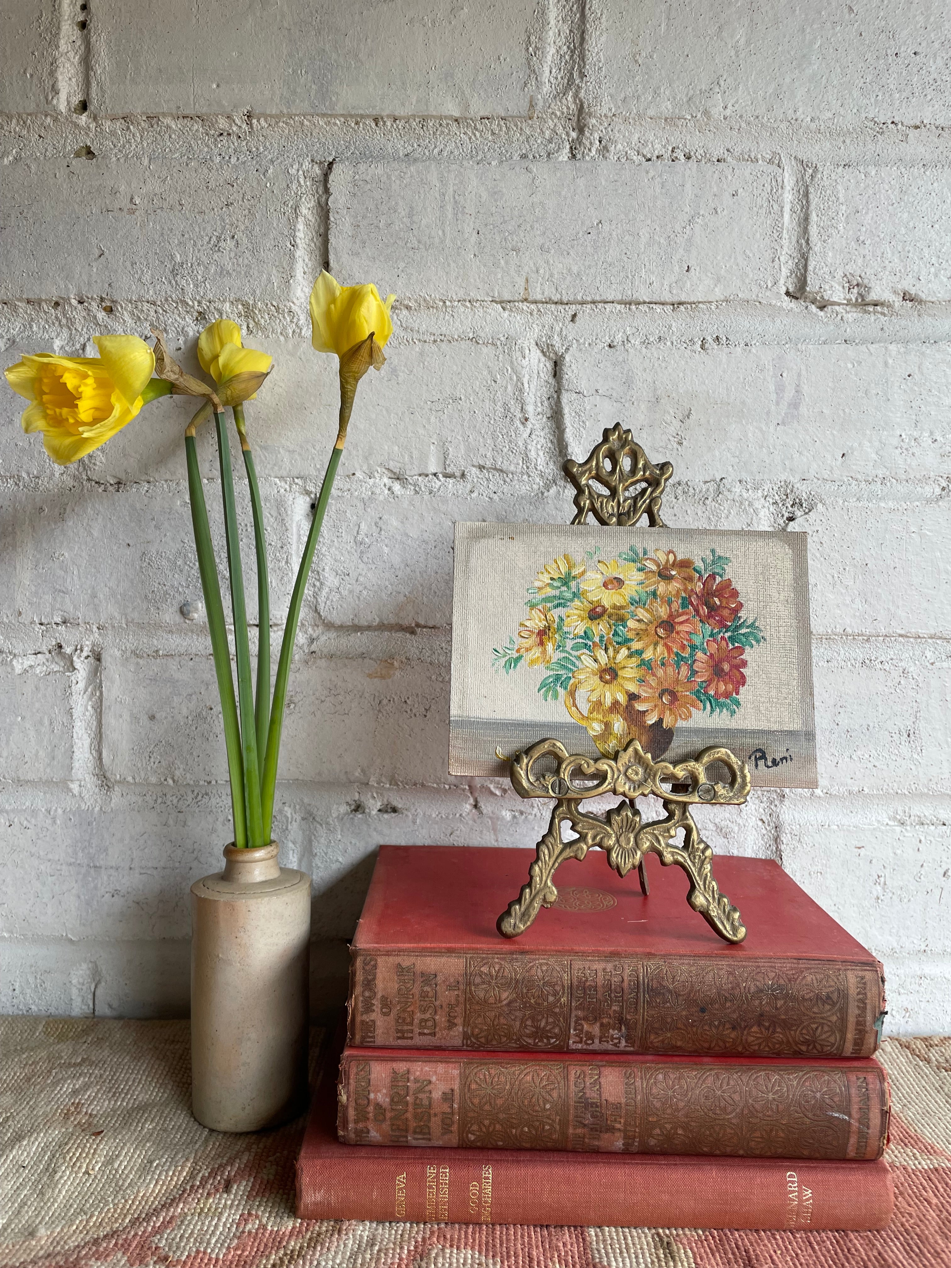 Mini Vintage Floral on Board with Gilt Easel