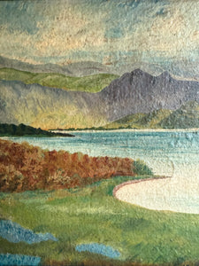 A view of the Lake: Victorian Landscape Oil on Wood Panel