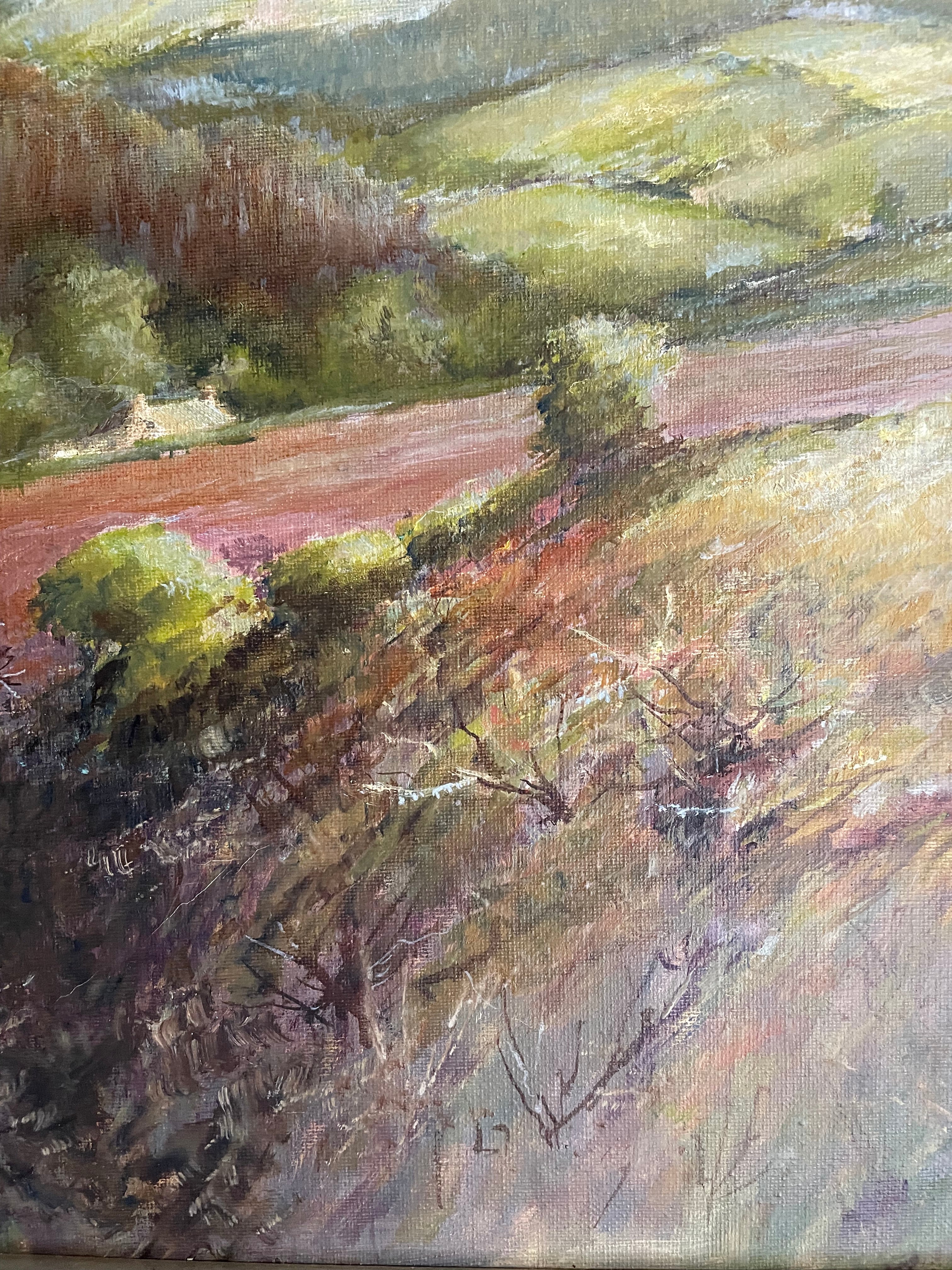 Pink Landscape: Large Early 20th Century Oil on Canvas