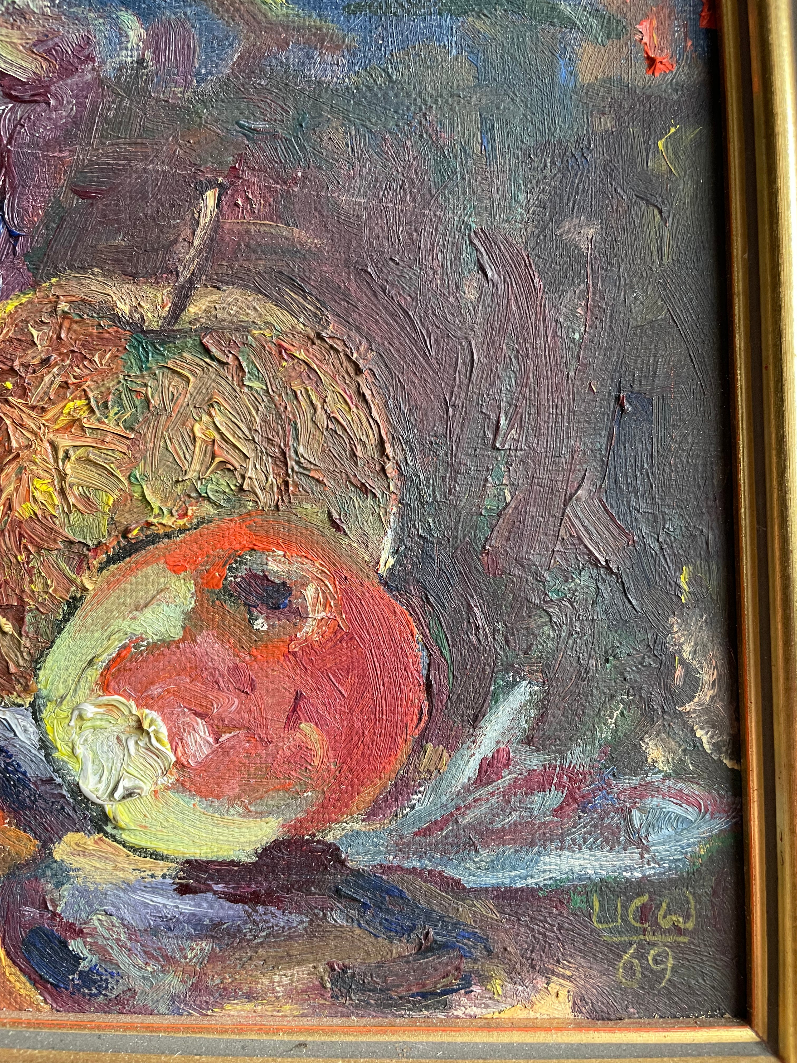 Floral & Fruit Still Life:  Signed & Dated Oil on Board