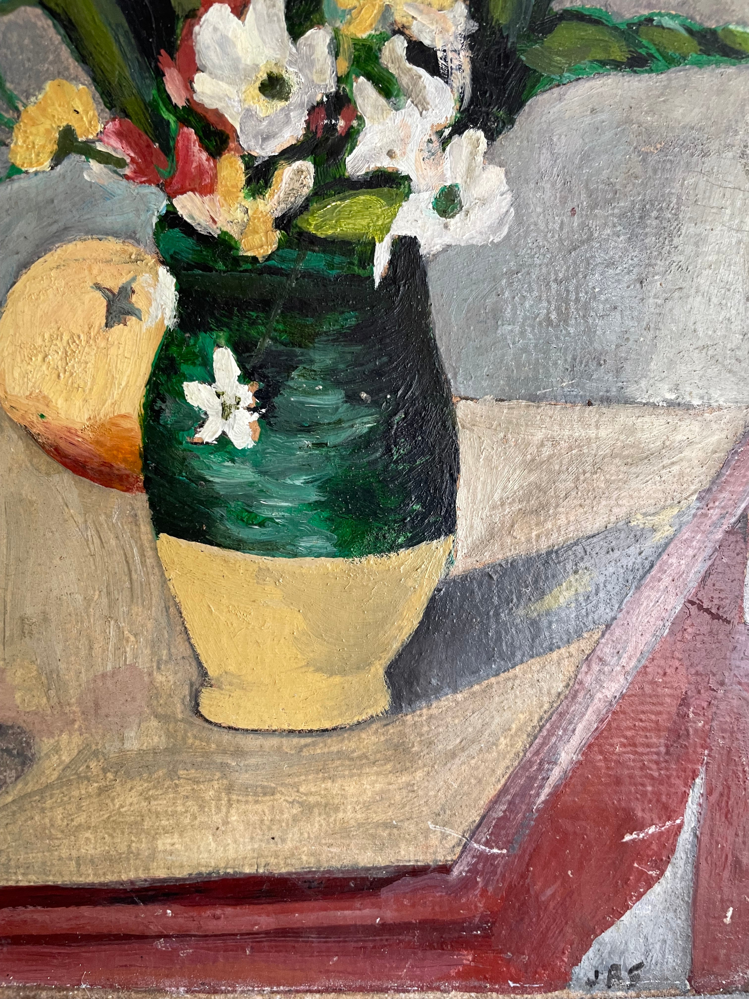 Study of Cézanne’s  “Still Life, Tulips & Apples” Post Impressionist Style Oil Painting