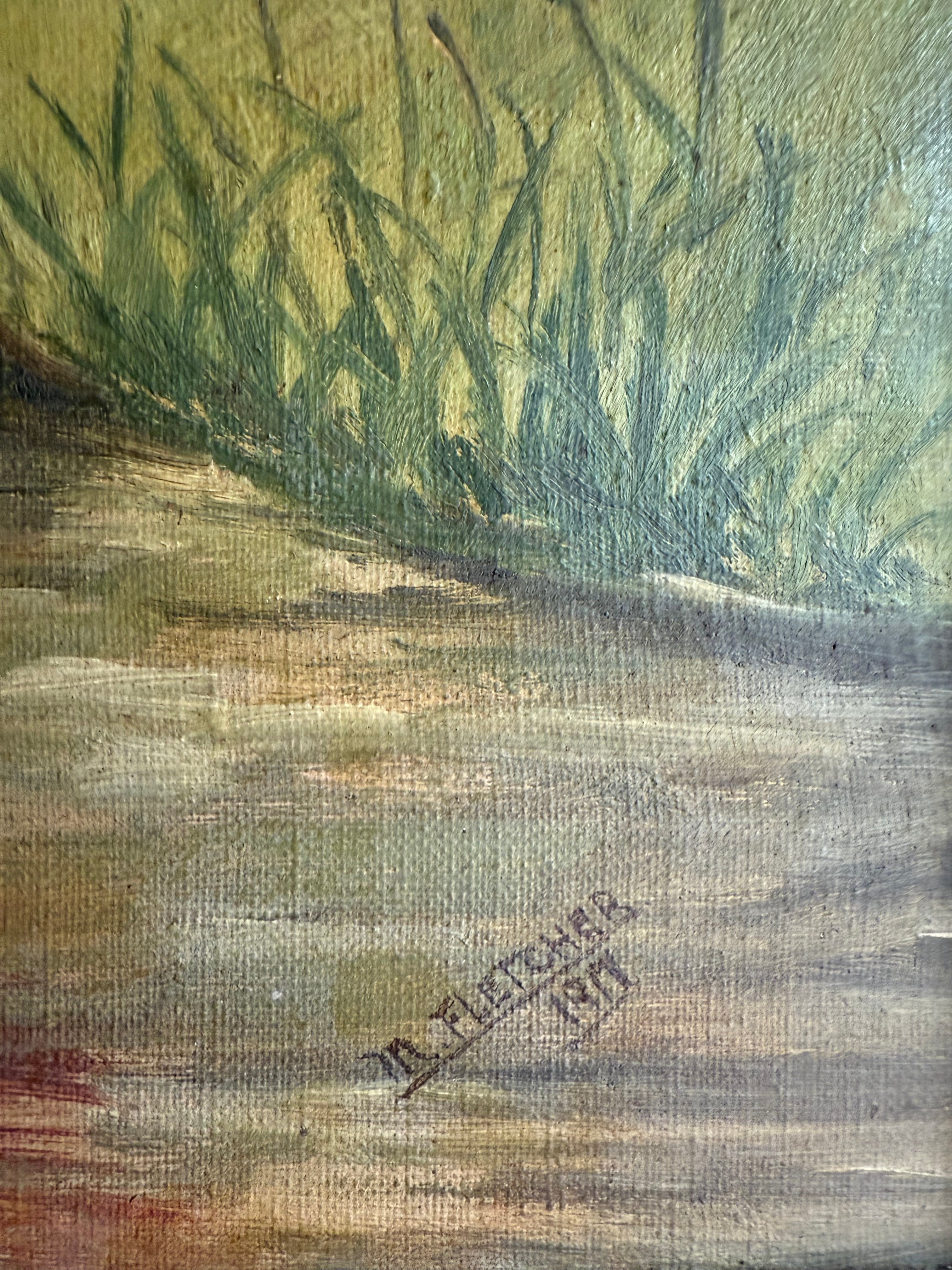 Seasonal Change: Large Early 20th Century Oil on Canvas with Ebonised Frame