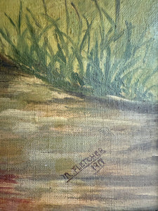 Seasonal Change: Large Early 20th Century Oil on Canvas with Ebonised Frame