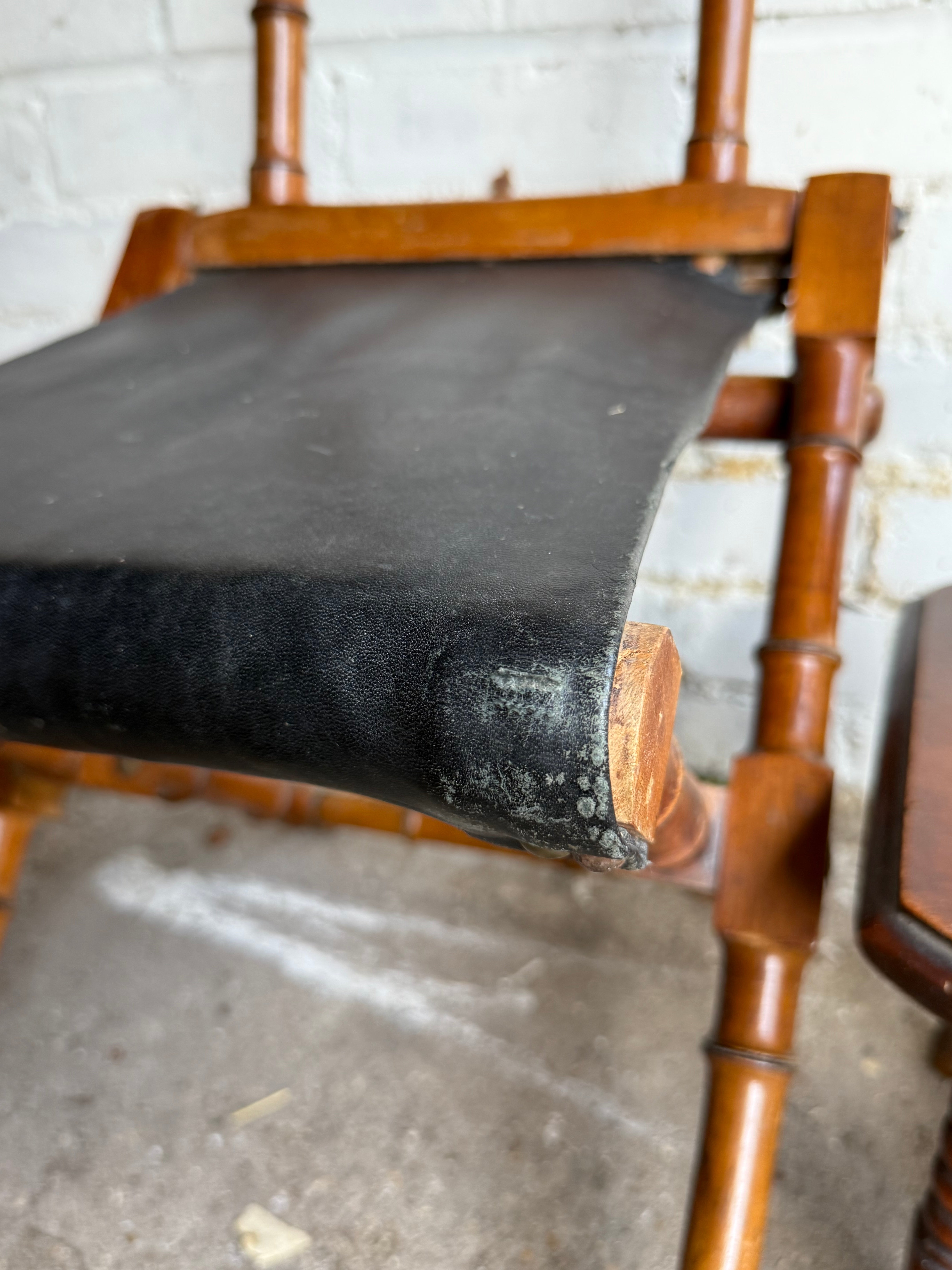 Victorian Faux Bamboo & Leather Folding Campaign Chair